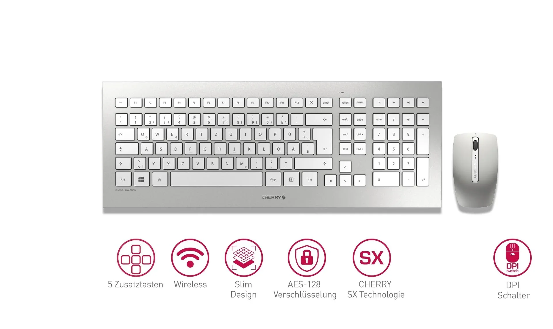 Kabelloses Tastatur-Maus-Set DW 8000 silber/weiß - 0