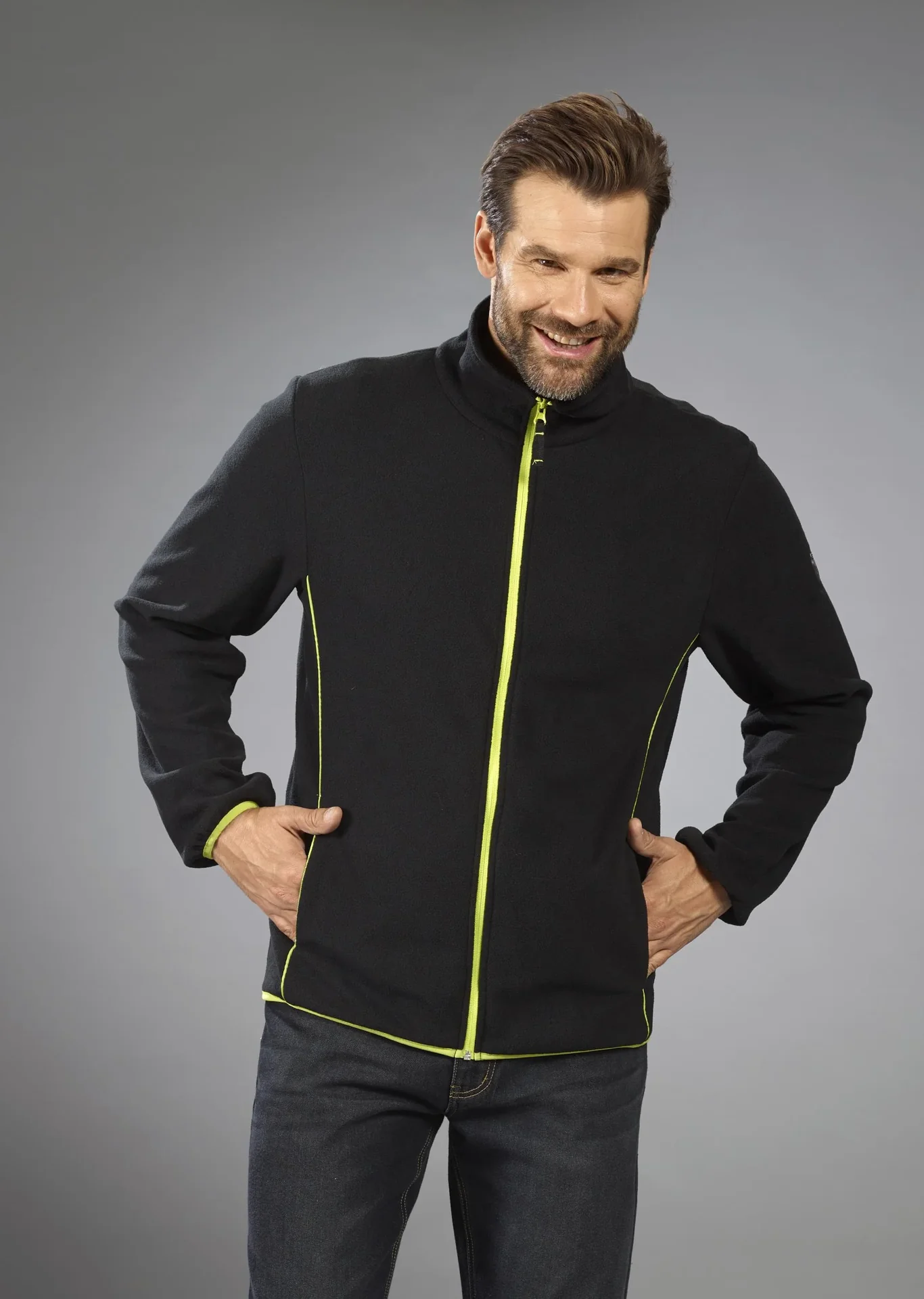 Fleecejacke in leichter Qualität, Farbe schwarz/limette, Gr.M - 0