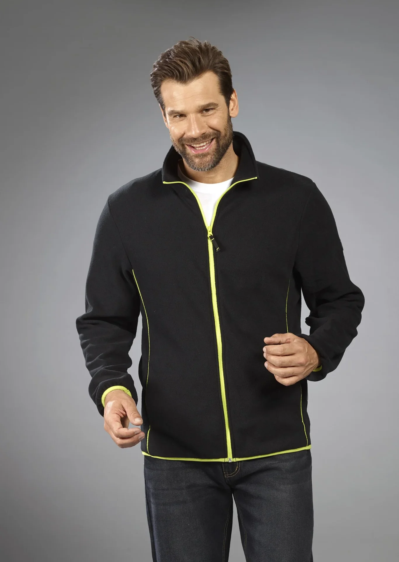 Fleecejacke in leichter Qualität, Farbe schwarz/limette, Gr.M - 1