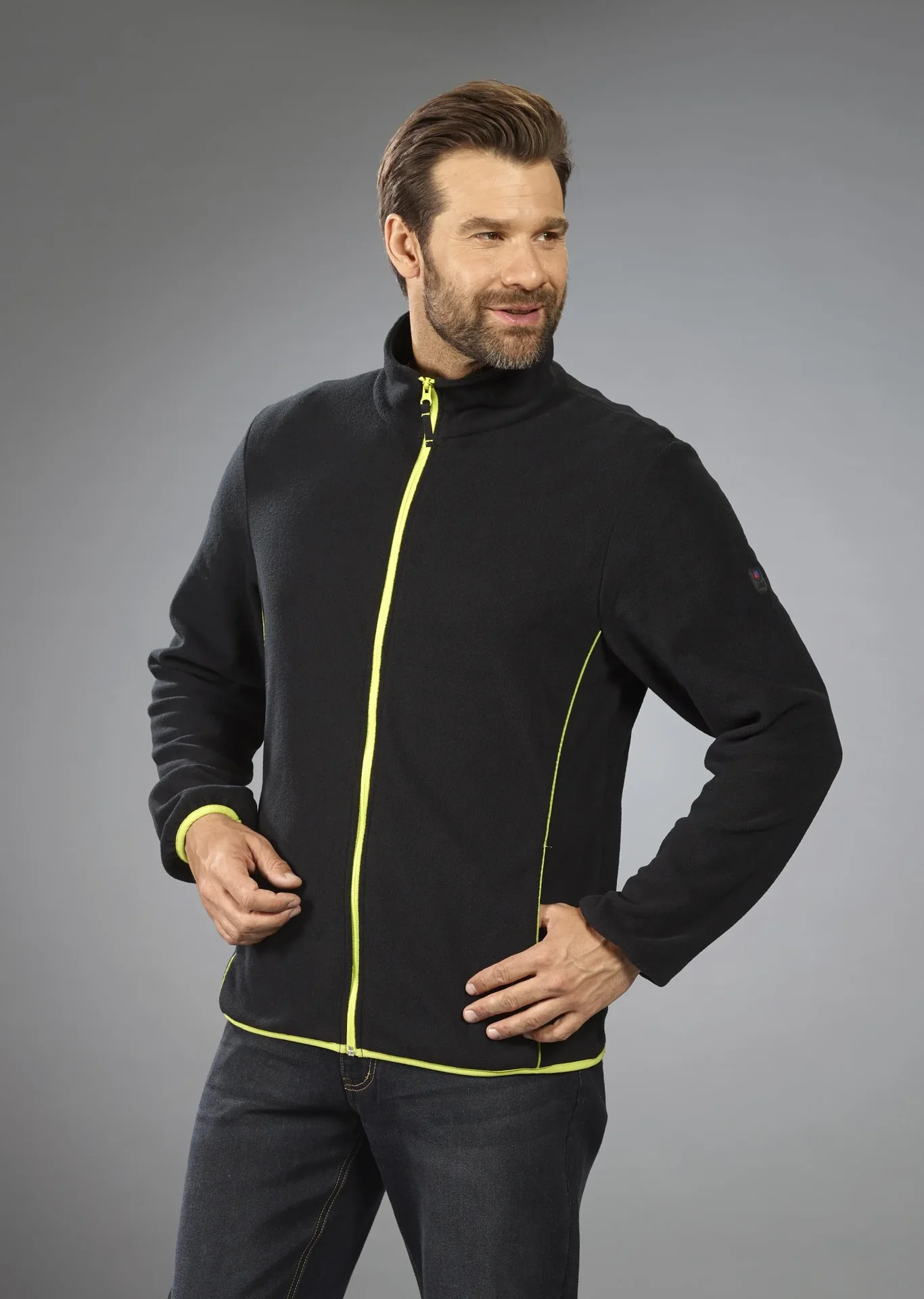 Fleecejacke in leichter Qualität, Farbe schwarz/limette, Gr.M - 6