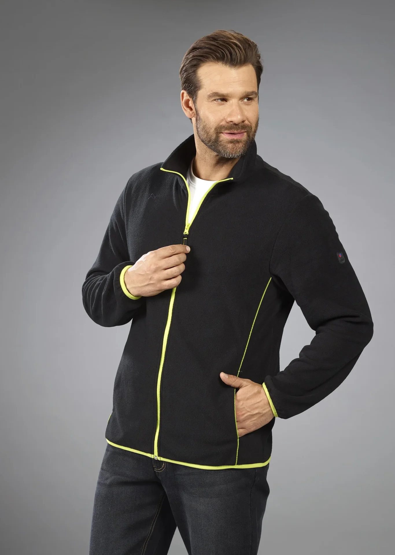 Fleecejacke in leichter Qualität, Farbe schwarz/limette, Gr.M - 7