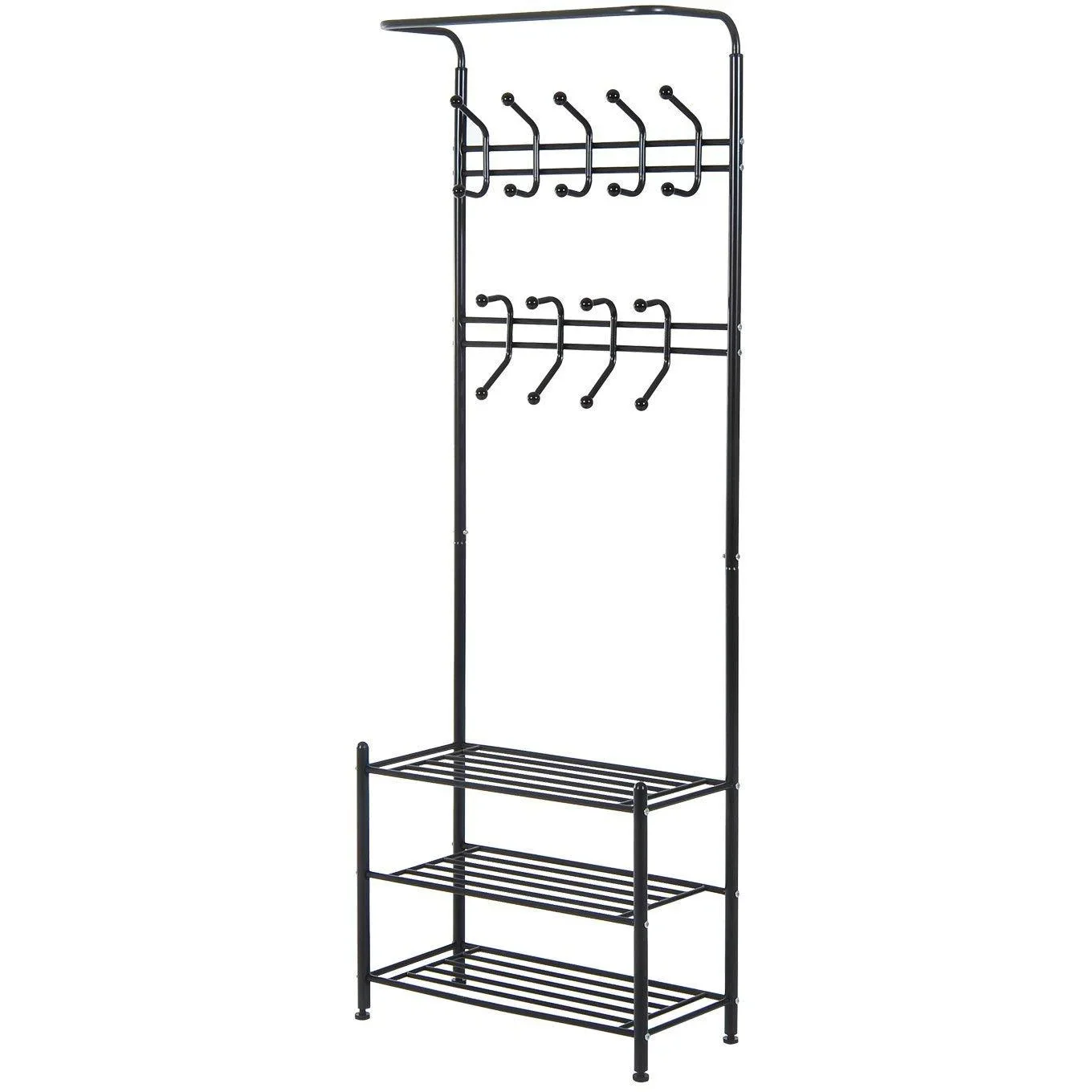 Kleiderständer 18 Haken mit Schuhablage Metall Schwarz - 3