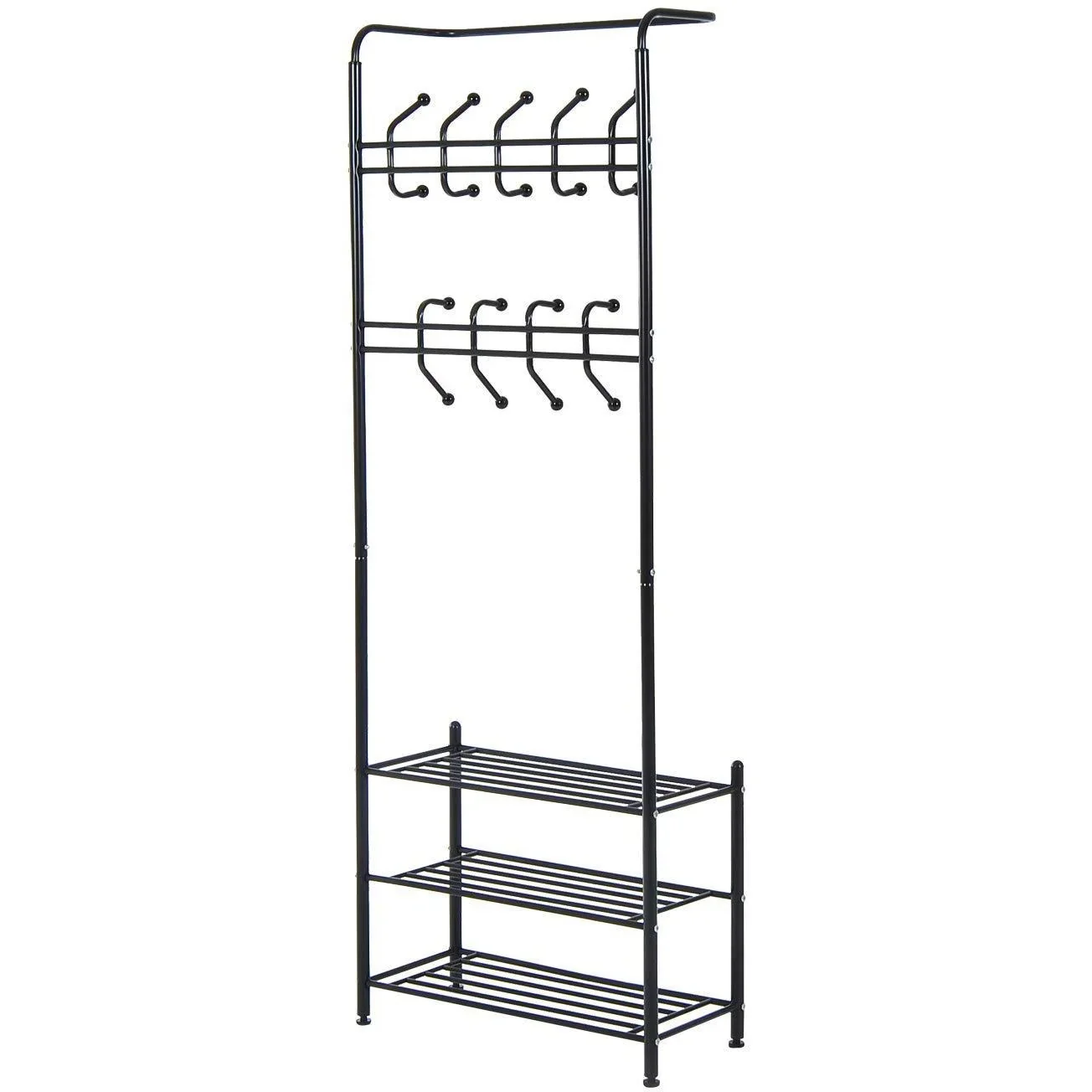 Kleiderständer 18 Haken mit Schuhablage Metall Schwarz - 5