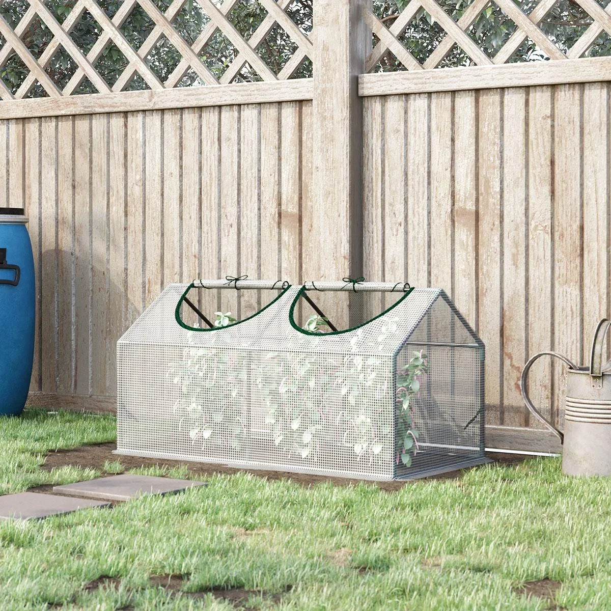 Poly-Gewächshaus mit Fenster PE-Gewächshaus Tomatenhaus Kühlrahmen 119 x 60 x 60 cm weiß - 3