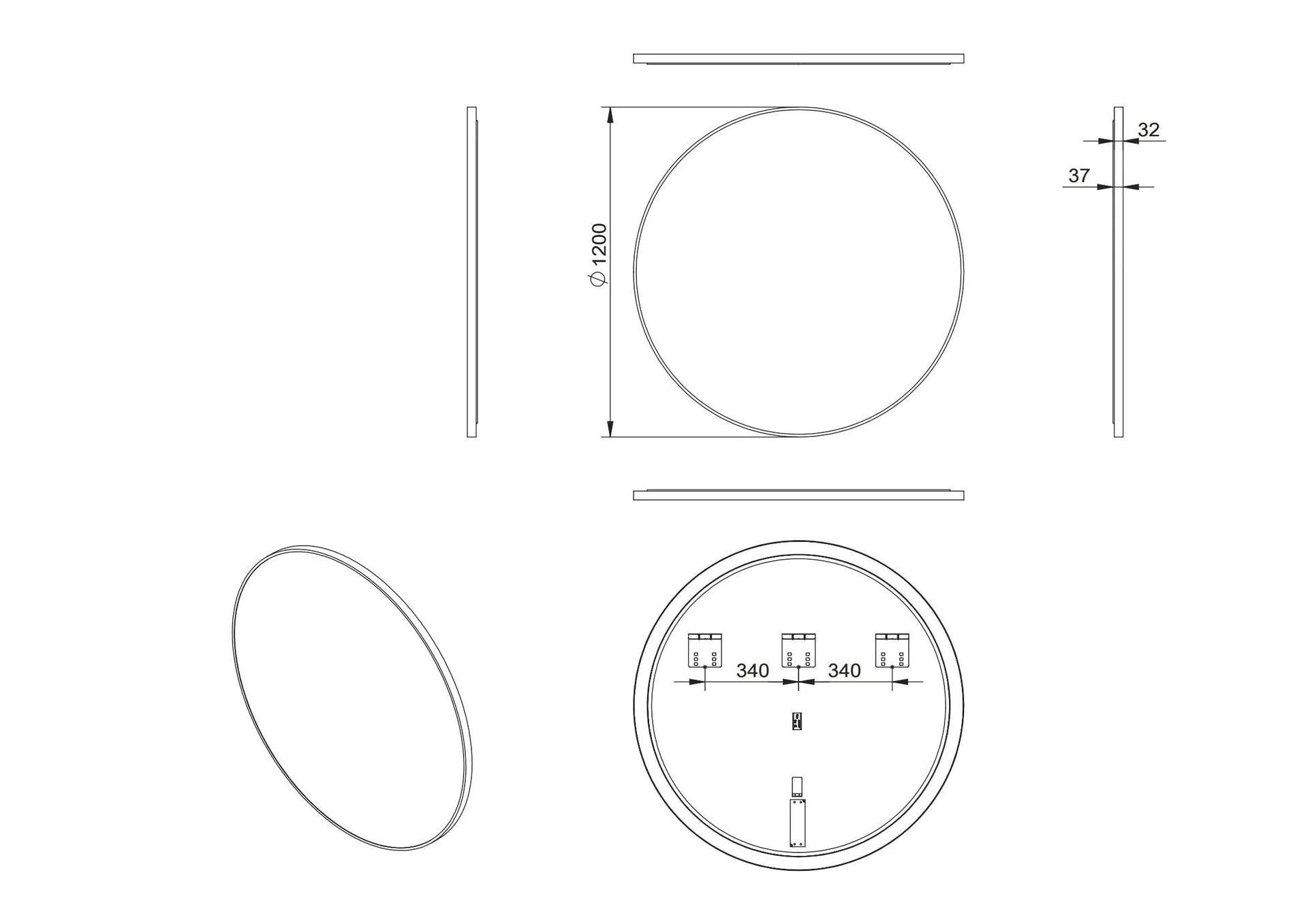Dekorativer Wandspiegel "Black OROS" - Light mit indirekter LED Beleuchtung Ø 120 cm - 5
