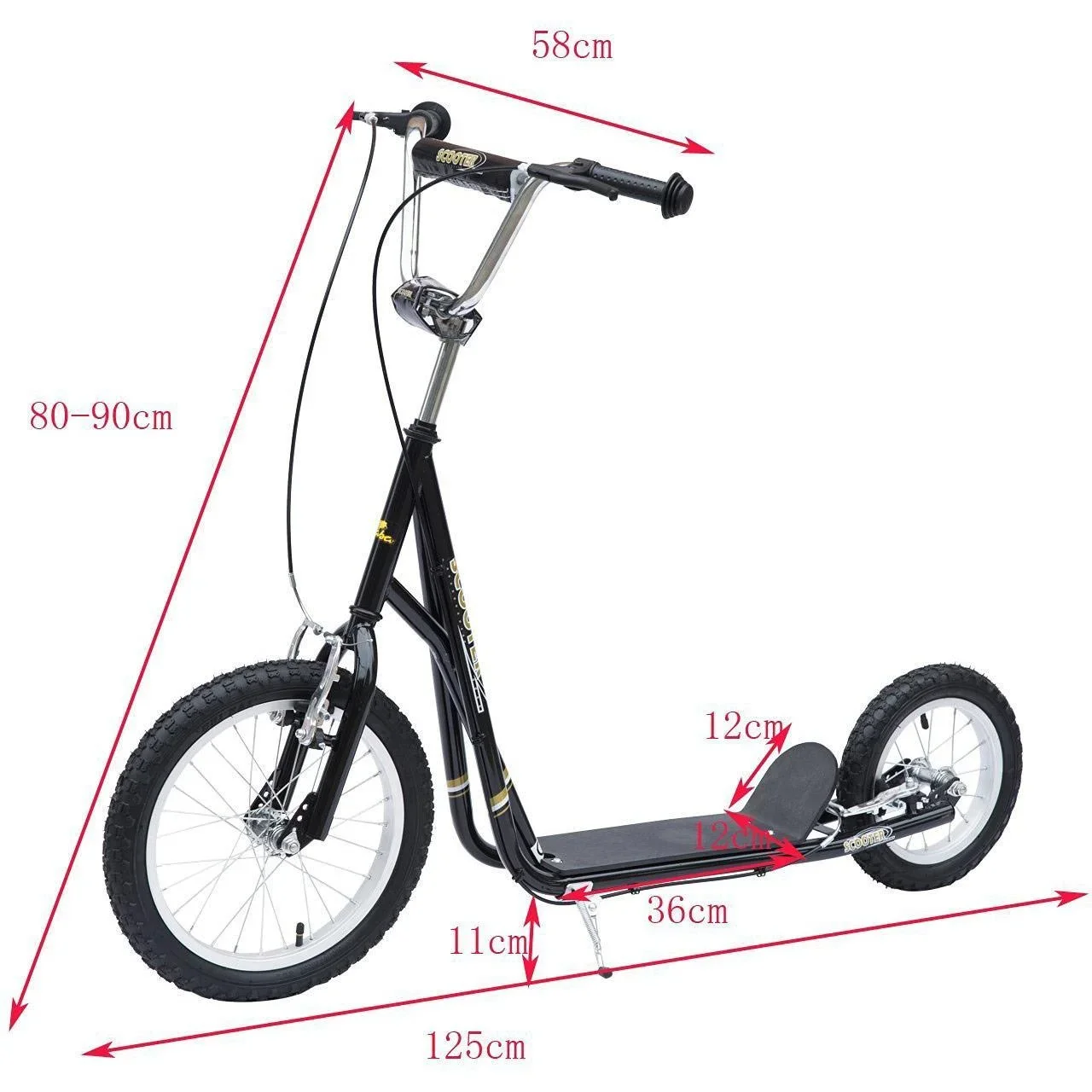 Kinder Tretroller Scooter 16/12 Zoll schwarz - 2