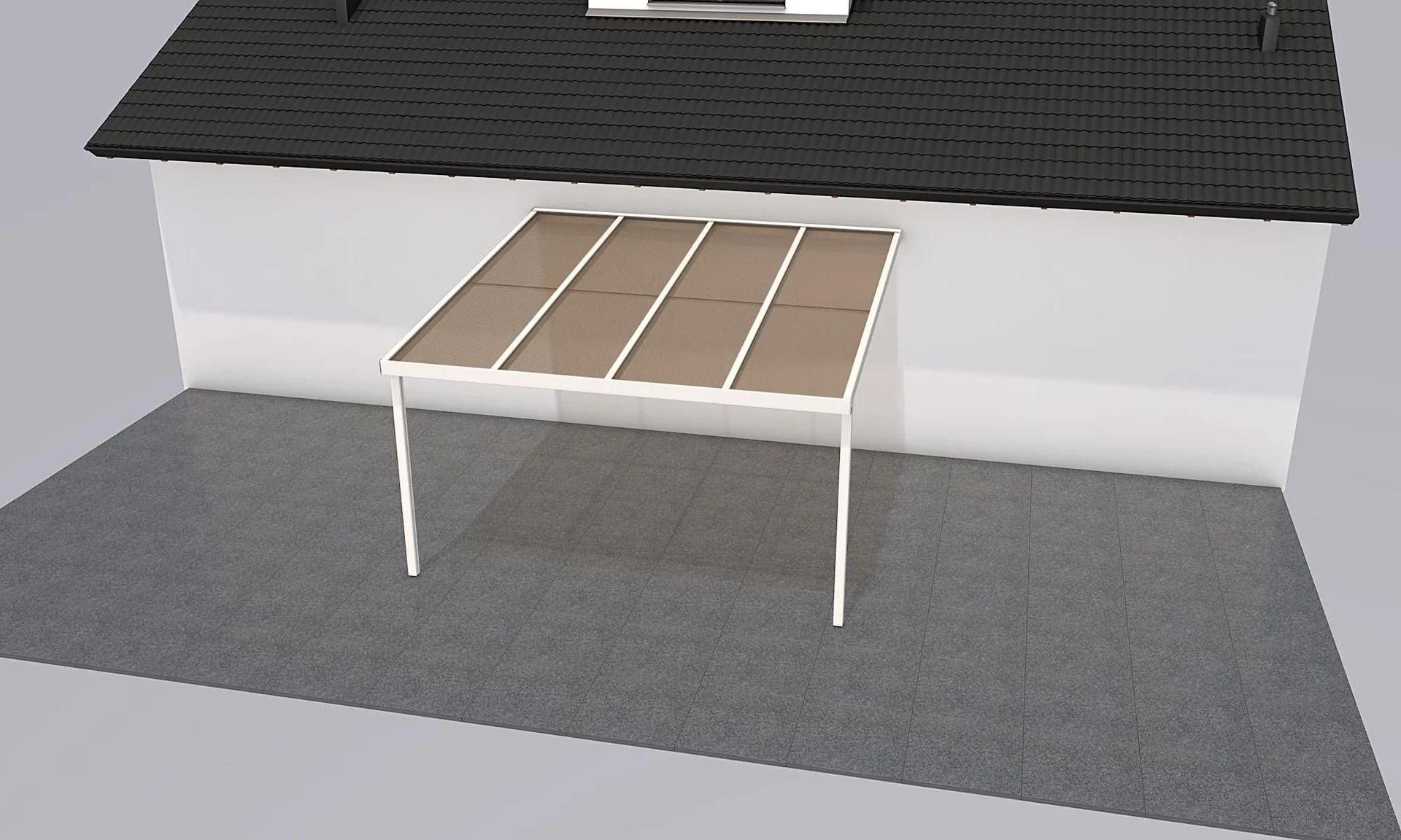 Terrassendach Premium, weiß, 4102 x 4060 mm - Acryl Stegplatten 16mm, bronze - 1