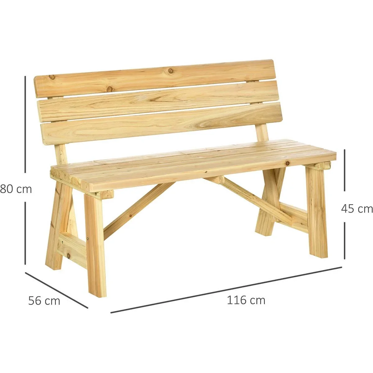 Gartenbank 2-Sitzer Parkbank aus Holz Sitzbank bis 220 kg Bank Terrassenbank mit Rückenlehnen Gartenmöbel Massivholz 116 - 1