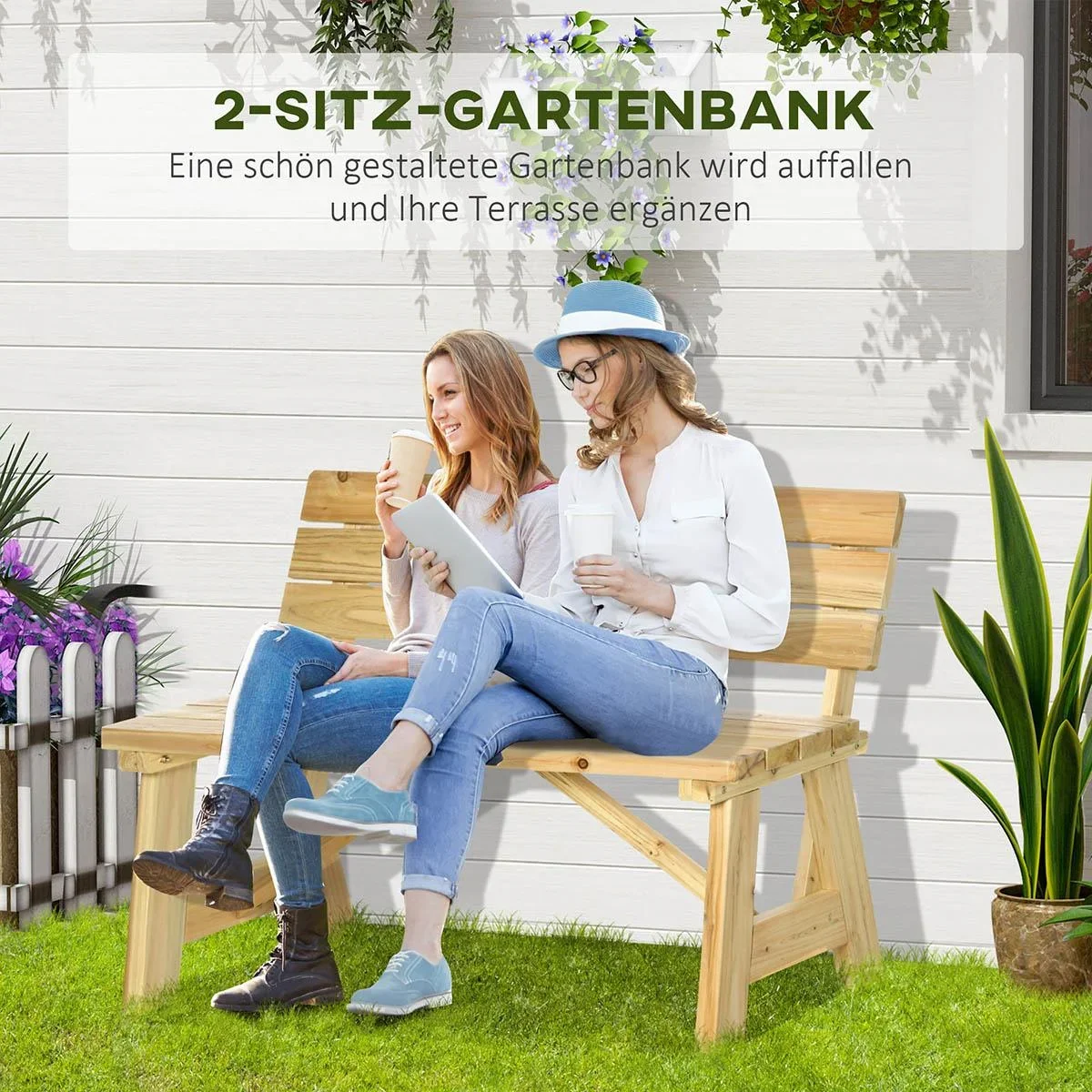 Gartenbank 2-Sitzer Parkbank aus Holz Sitzbank bis 220 kg Bank Terrassenbank mit Rückenlehnen Gartenmöbel Massivholz 116 - 2