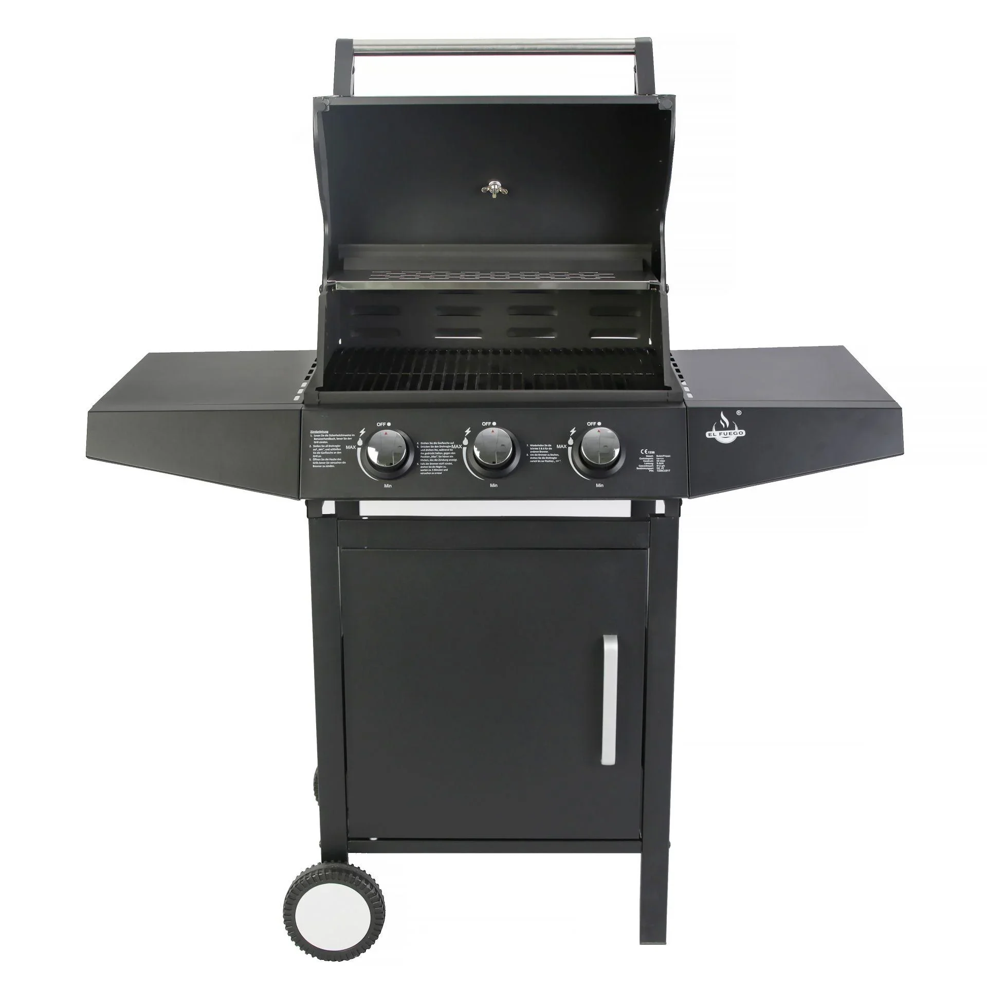 Gasgrill „San Angelo“, 3 Brenner, Edelstahl, Schwarz - 0
