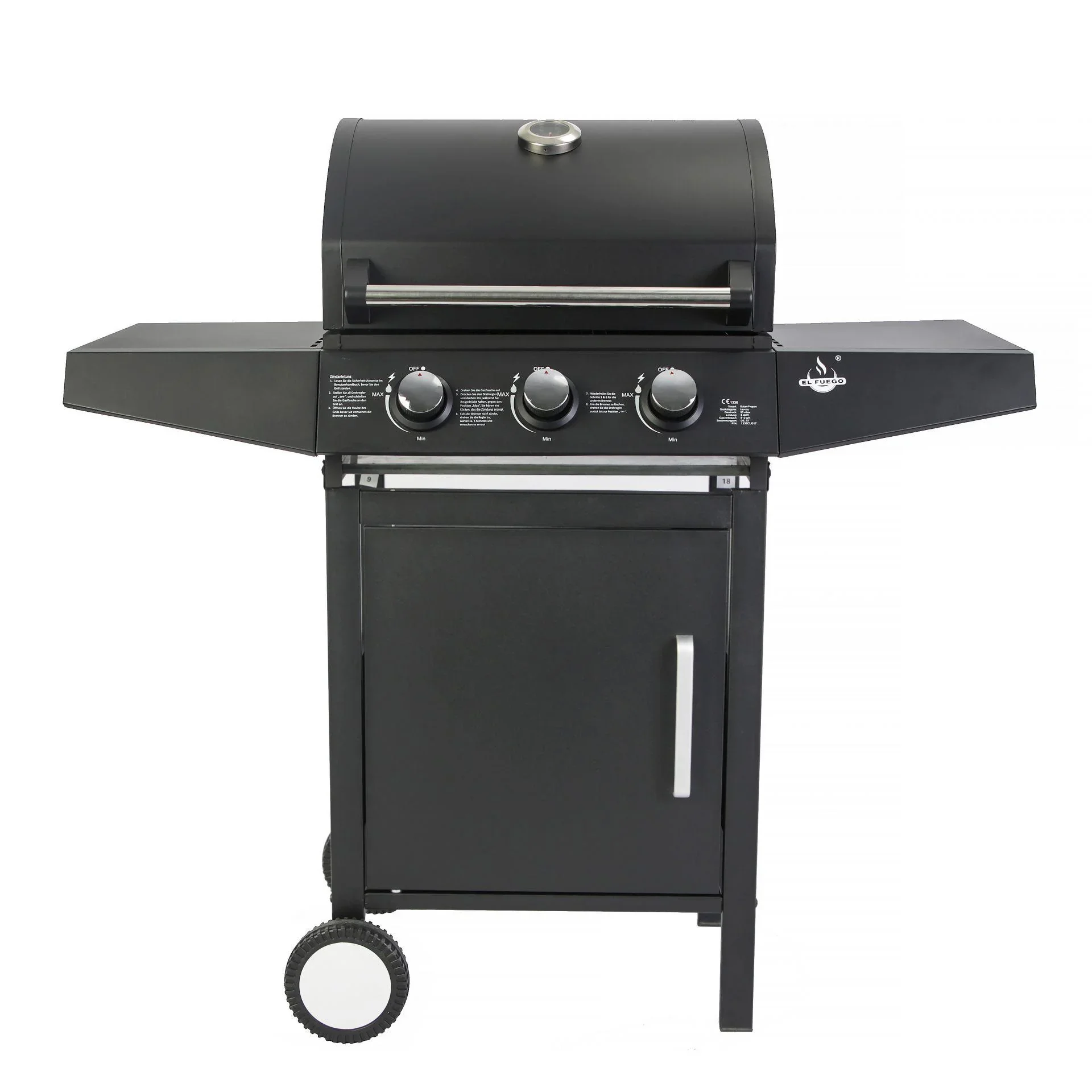 Gasgrill „San Angelo“, 3 Brenner, Edelstahl, Schwarz - 1