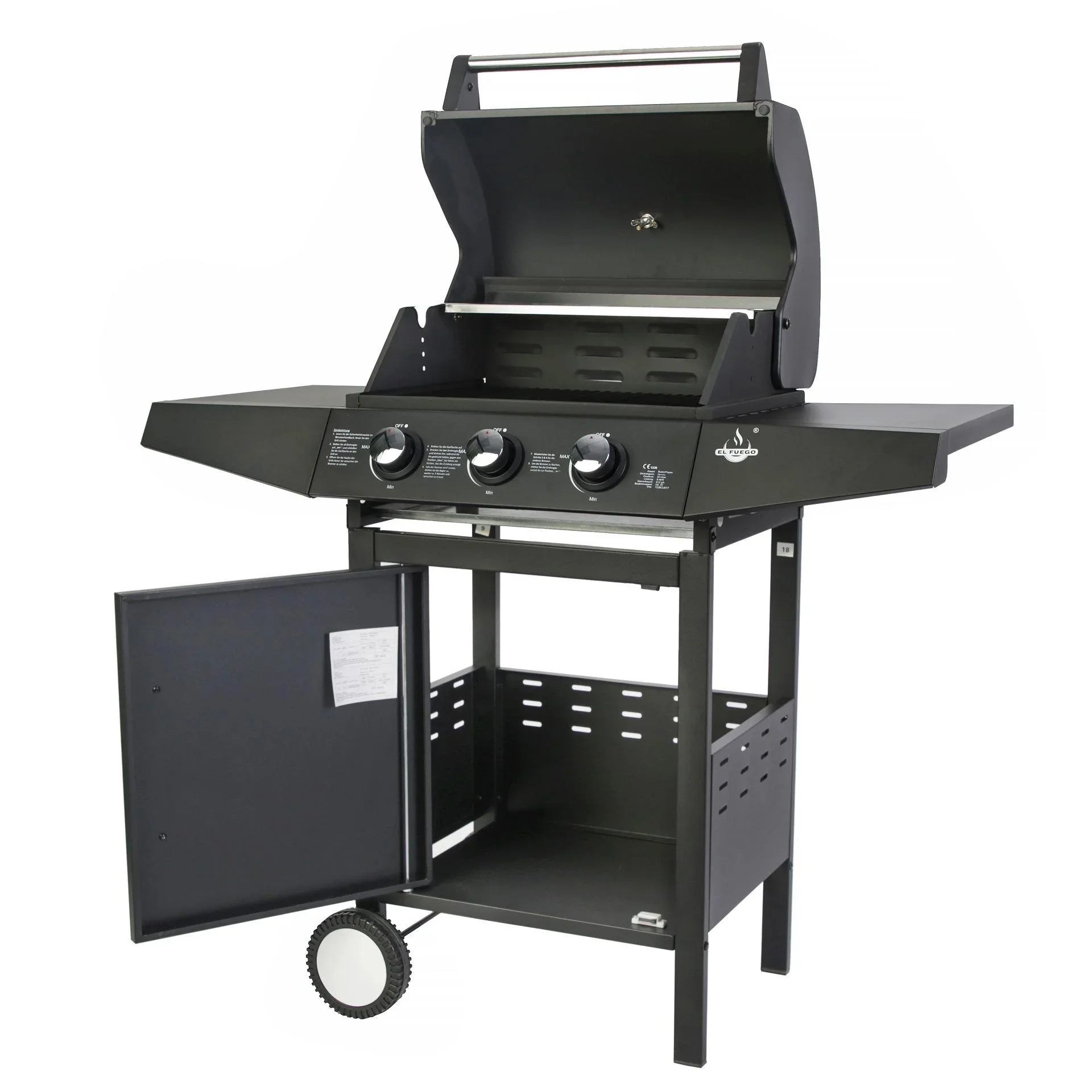Gasgrill „San Angelo“, 3 Brenner, Edelstahl, Schwarz - 3
