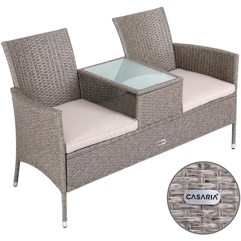 Gartenbank / Love Bench mit Box / Tisch mit Sitzkissen 143x64x87cm - Grau - 4