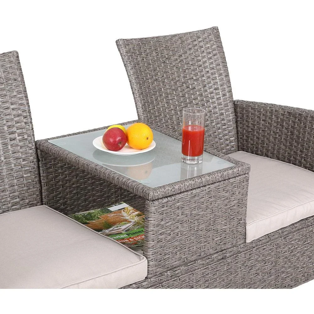 Gartenbank / Love Bench mit Box / Tisch mit Sitzkissen 143x64x87cm - Grau - 5