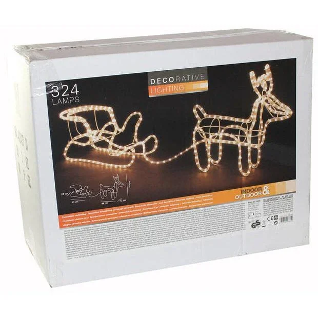 Weihnachtsbeleuchtung Rentier mit Schlitten - Warm White - 0