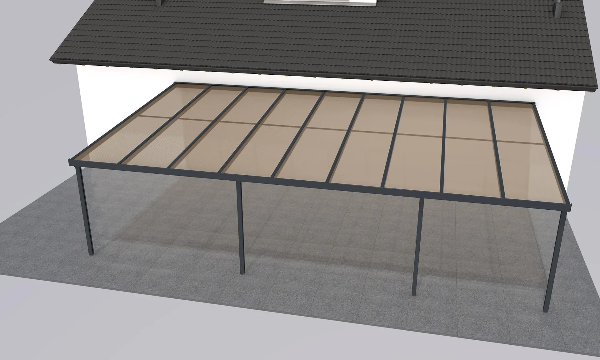Terrassendach Premium, anthrazit, 9135 x 5060 mm - Polycarbonat Stegplatten 16 mm, bronze - 0