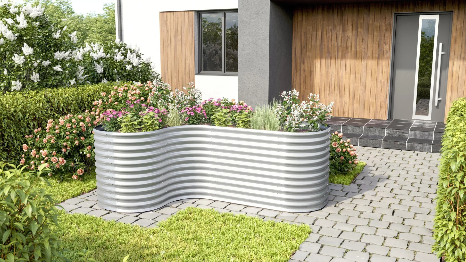 Hochbeeterweiterung Curve 858, Zinkalum, Farbe blank - 0