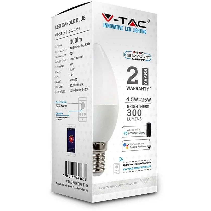 VT-5114 LED Wifi-Kerzen-Smartlampe - 4,5 W - RGB+W - E14 - 6