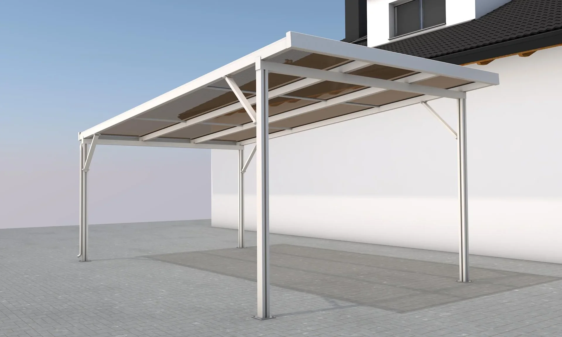Carport Premium, weiß, 3094 x 5620 mm - Acryl Stegplatten 16mm, bronze - 0
