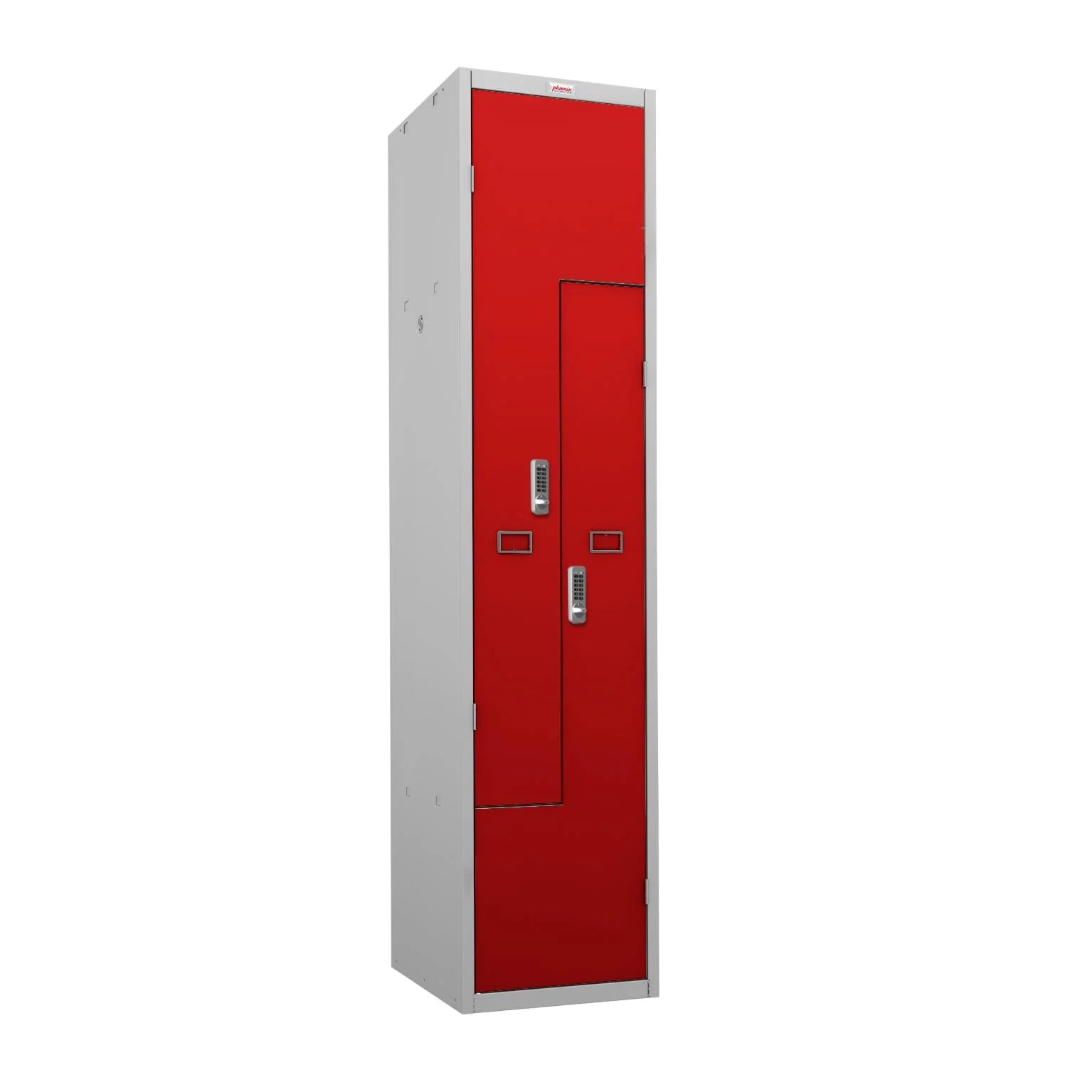 Schließfach-Spind Z PLZ-Serie - 2 Türen mit Kombinationsschlössern, grau-rot - 1