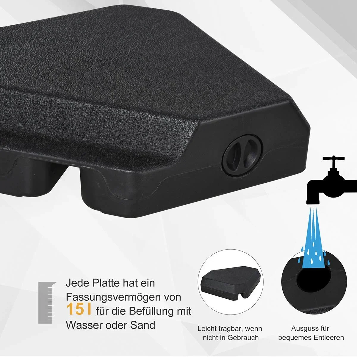 Sonnenschirmständer mit Wasser oder Sand befüllbar bis 60 kg Schirmständer 4-tlg. Sonnenschirm Schirmgewicht HDPE Schwar - 2
