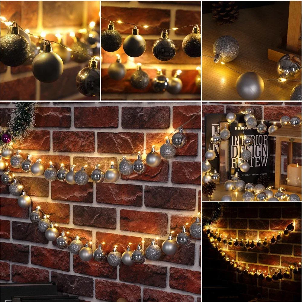 Christbaumbeleuchtung / Festbeleuchtung / Weihnachtsbeleuchtung - mit Weihnachtskugeln - 40 LED - 2 m - Silber - 4