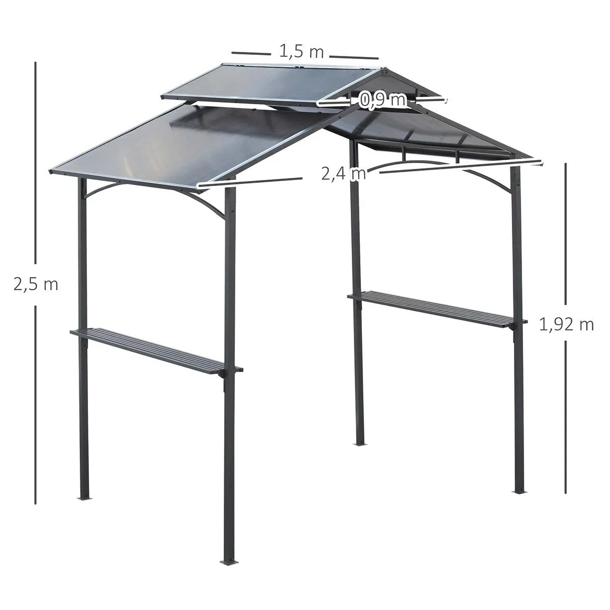 Grillpavillon mit Flammschutzdach BBQ-Pavillon mit 2 Ablagen 2,5 x 1,5m Stahl PC Schwarz+Braun - 1