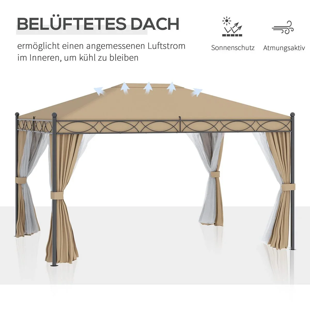 Grillpavillon mit Flammschutzdach BBQ-Pavillon mit 2 Ablagen 2,5 x 1,5m Stahl PC Schwarz+Braun - 2