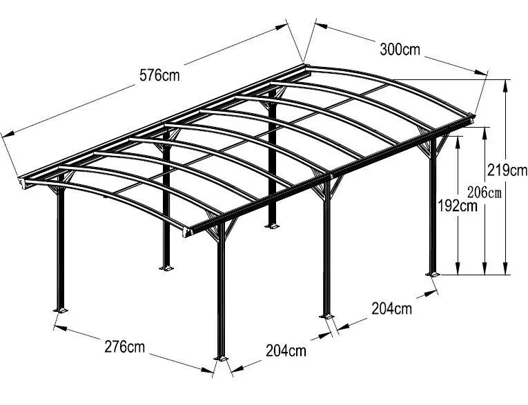 Aluminium Rundbogen Carport und Überdachung anthrazit, 576x300x220 cm - 5