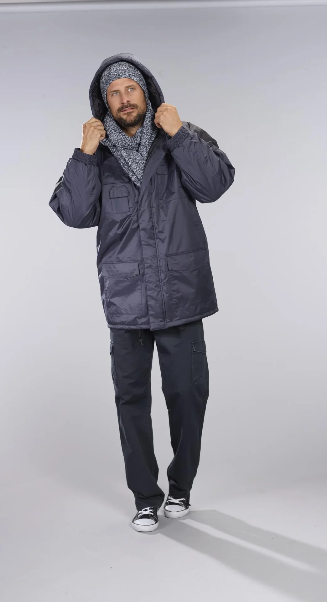 Thermoparka mit Kapuze, Farbe marine/schwarz, Gr. M - 1