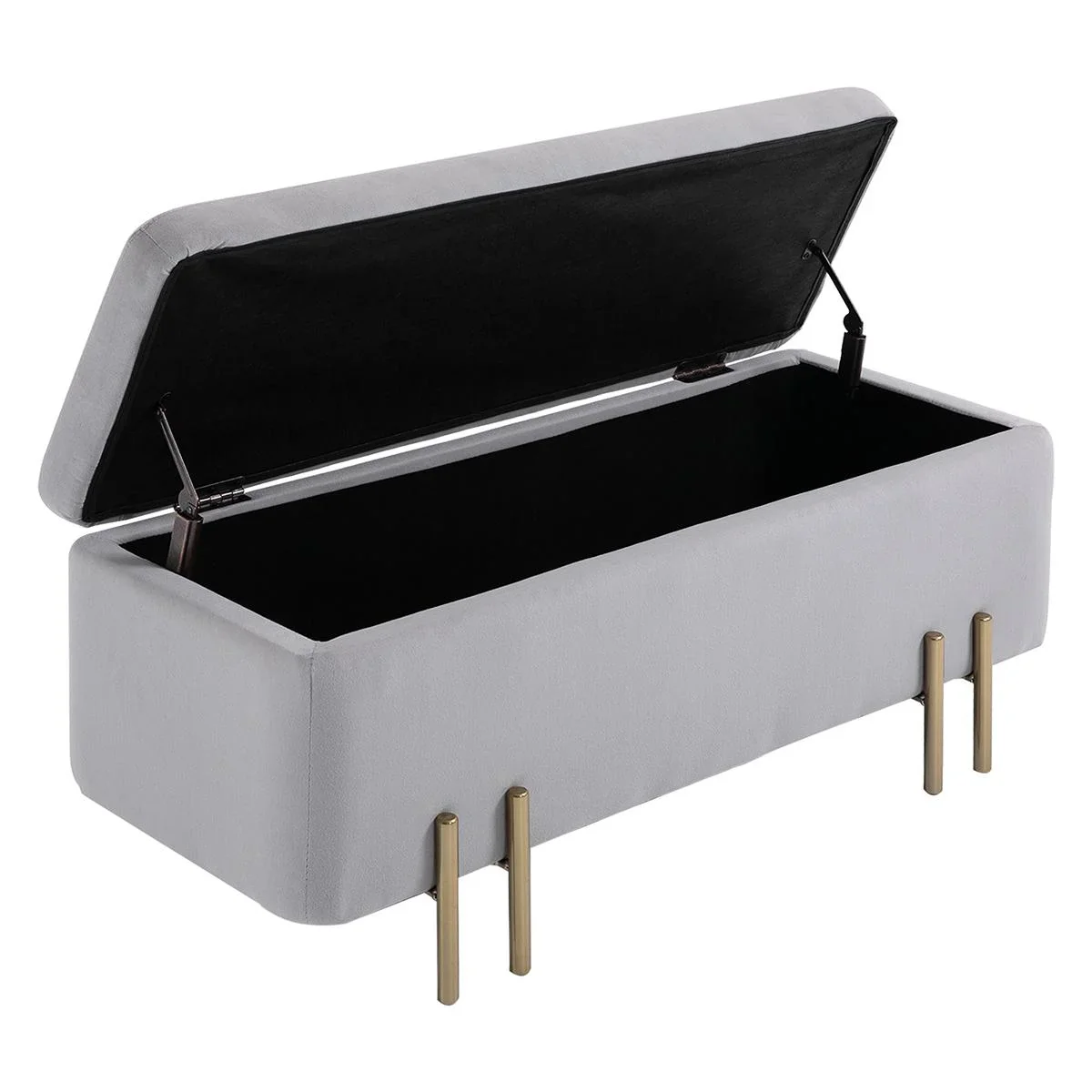 Sitzbank, Polsterbank mit Stauraum, Truhenbank, Stoff, Metall, Schaumstoff, Hellgrau, 100 x 40 x 42 cm - 0
