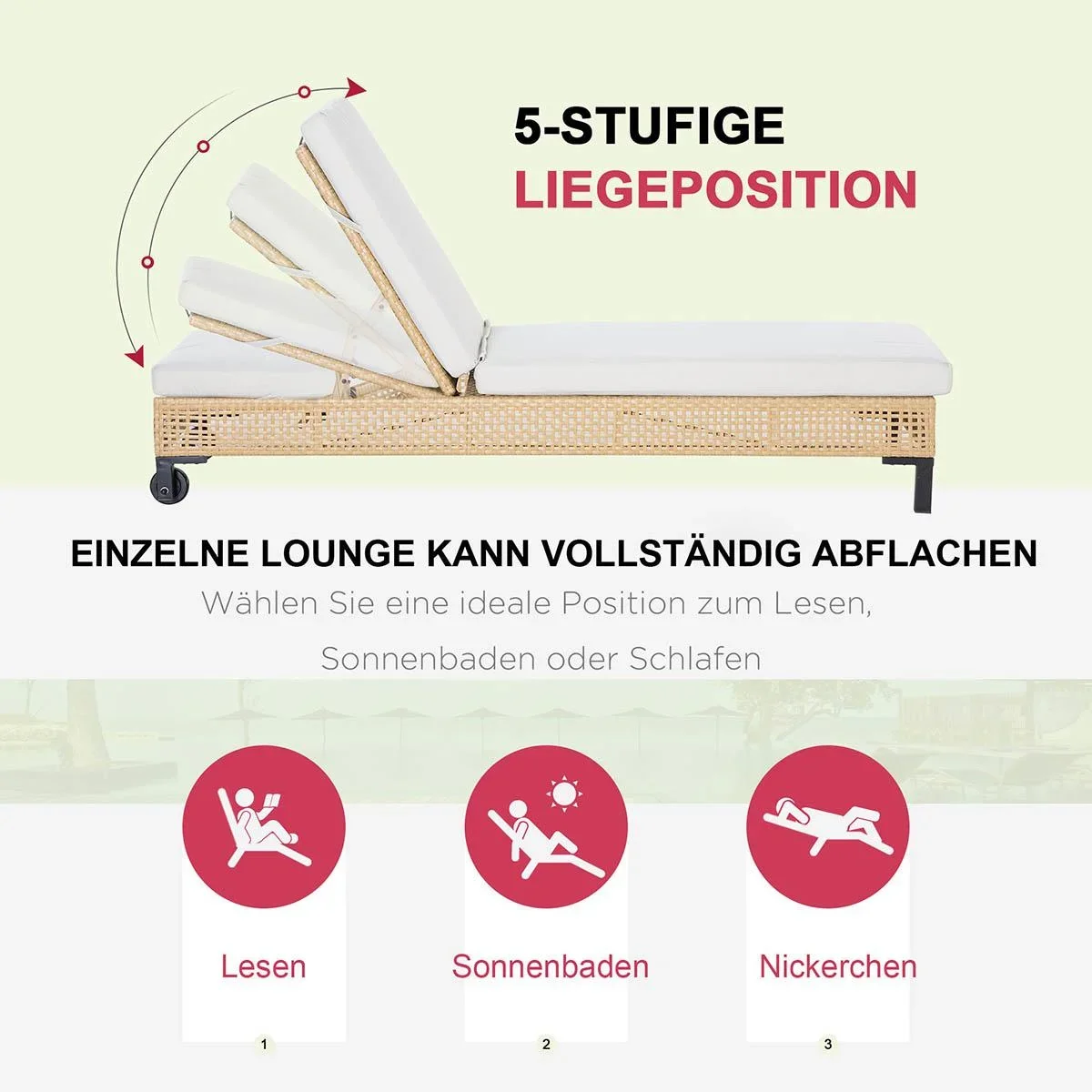 Rattan Gartenmöbel 5-teiliges Set Bank mit Hocker Tisch Stahl - 0