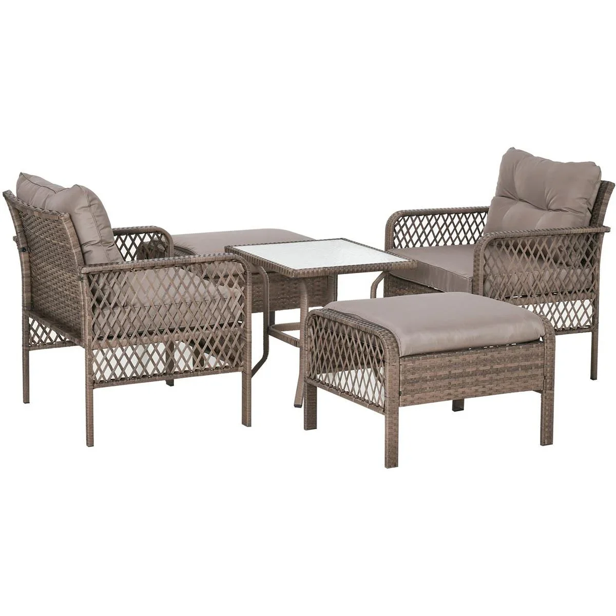 Rattan Gartenmöbel 5-teiliges Set Bank mit Hocker Tisch Stahl - 1