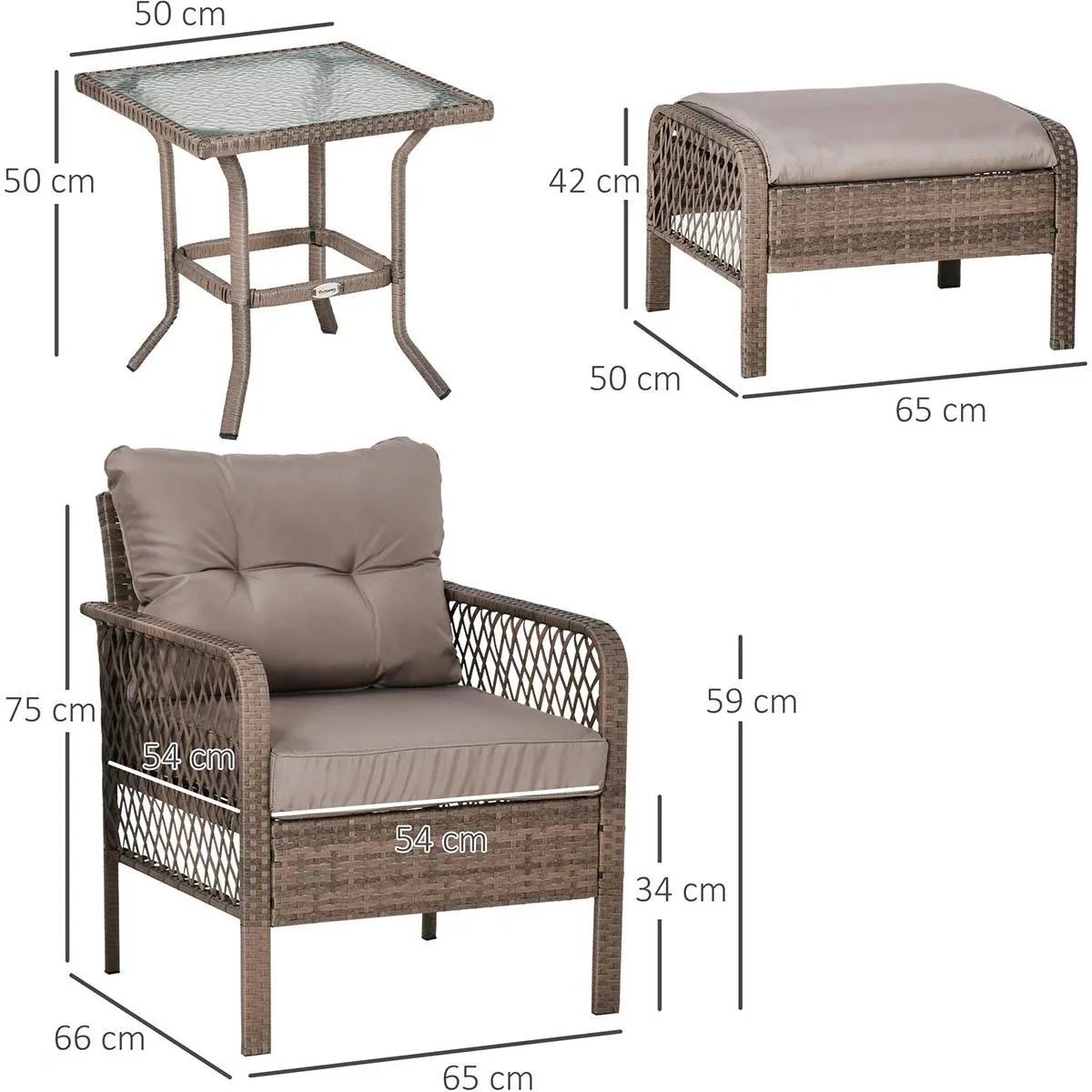 Rattan Gartenmöbel 5-teiliges Set Bank mit Hocker Tisch Stahl - 3