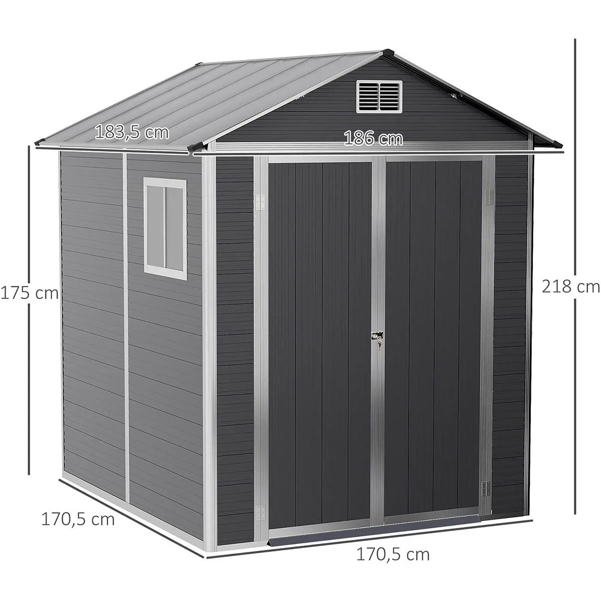 Gartenhaus mit Fenster und Schloss - Grau 186 x 183,5 x 218 cm - 1