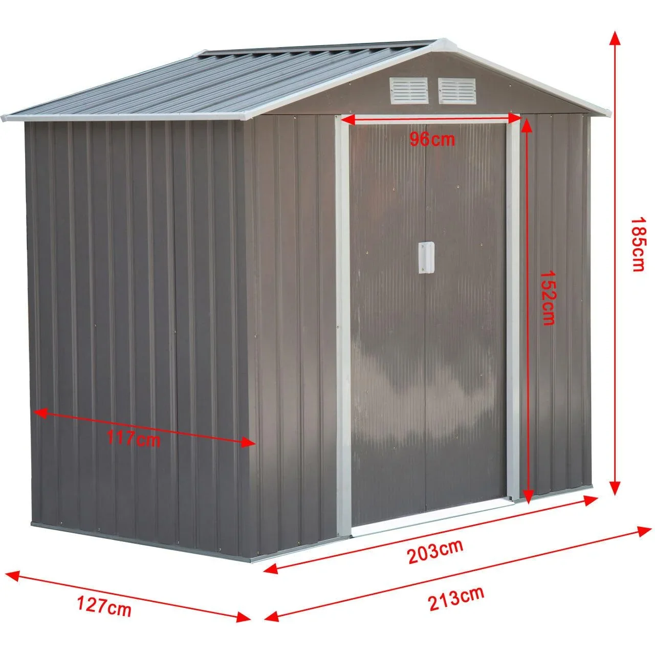 Geräteschuppen Gartenhaus 213 x 127x 185 cm, grau - 2