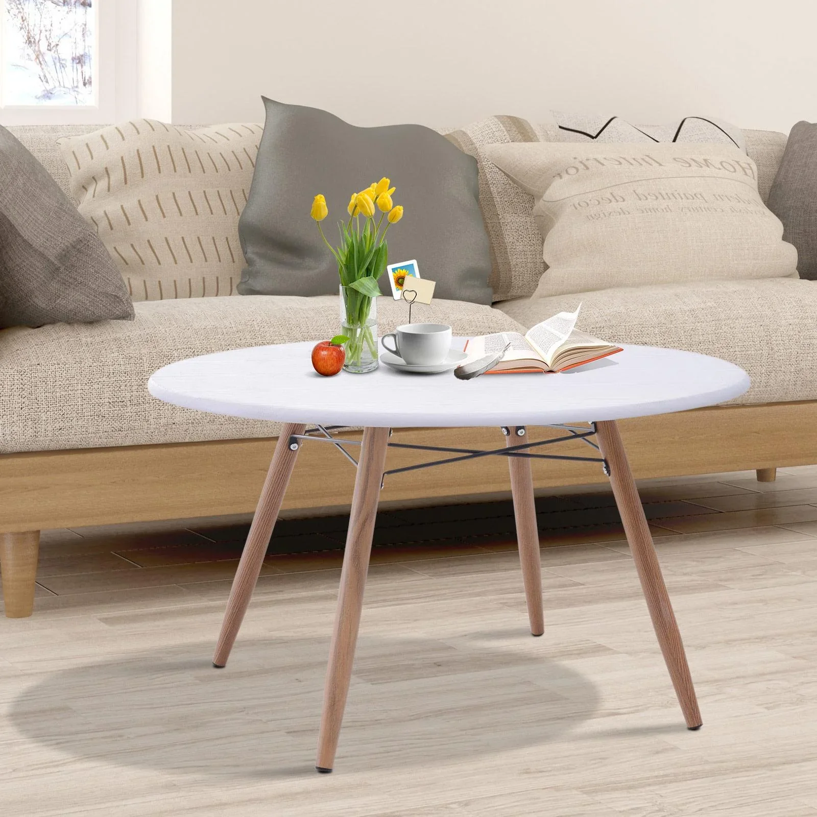 Couchtisch Beistelltisch Kaffeetisch Teetisch Nachttisch rund Holz + Metall Ø80 x H45 cm - 3
