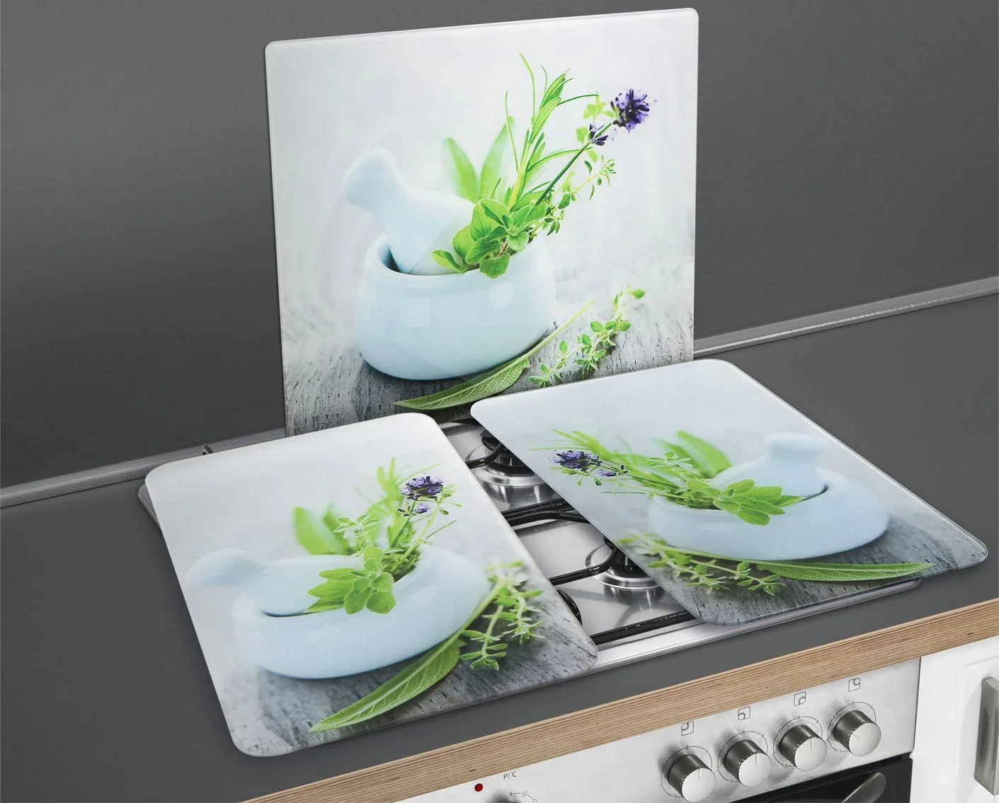 Herdabdeckplatte "Universal KRÄUTERGARTEN", 2er Set, 52 x 30 cm - 2