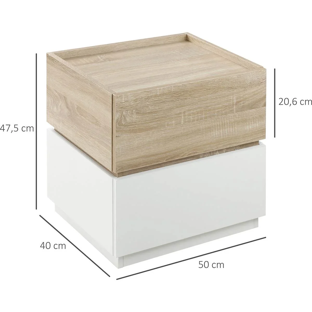 Nachttisch mit Schublade Nachtschrank stapelbar Schubladenschrank Schlafzimmer Nachtkommode Spanplatte Weiß+Natur 50 x 4 - 4
