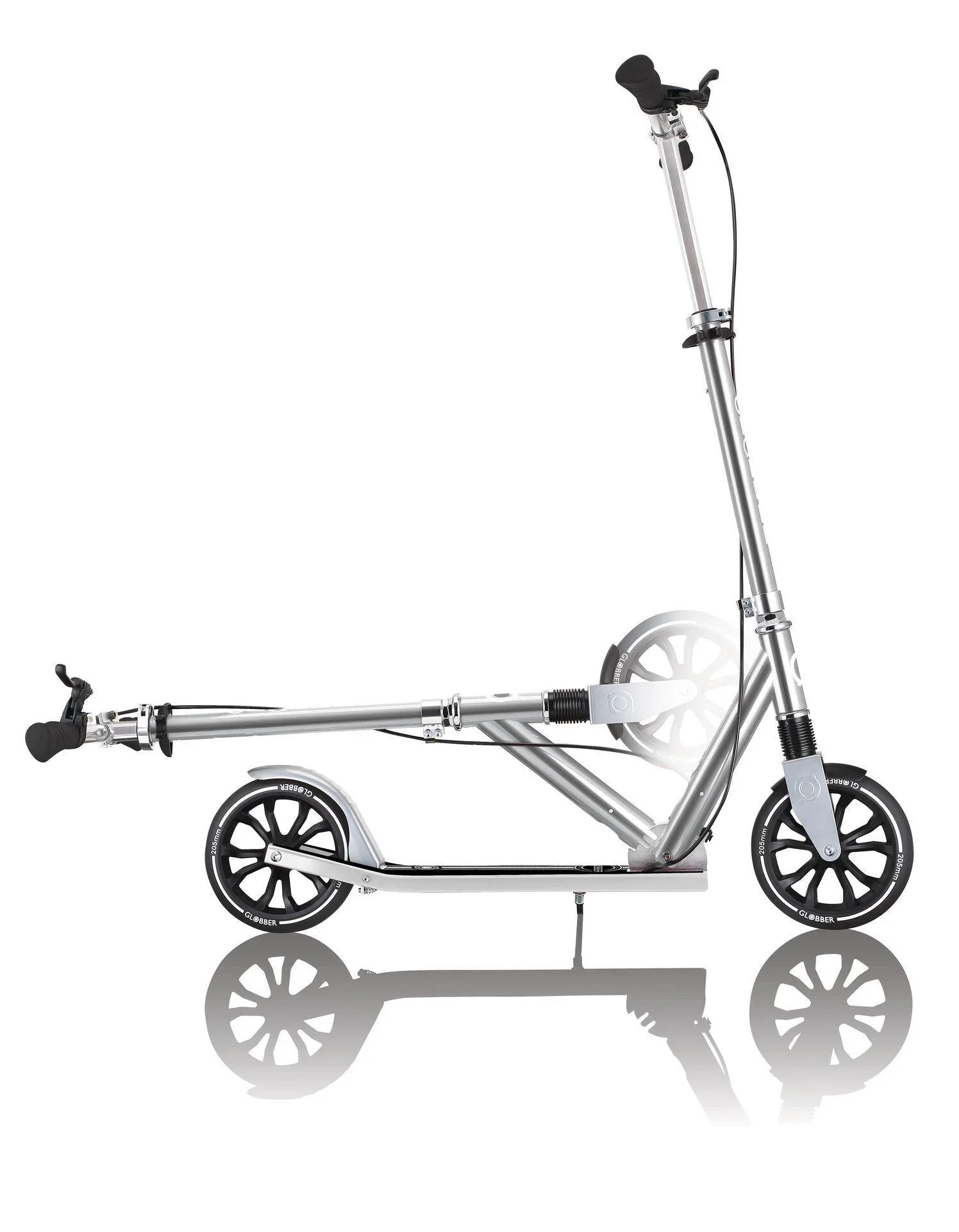 NL 205 Deluxe Tretroller, 205 mm, ABEC 7, Handbremse, höhenverstellbar, Frontfederung, Klappmechanismus, silber - 8