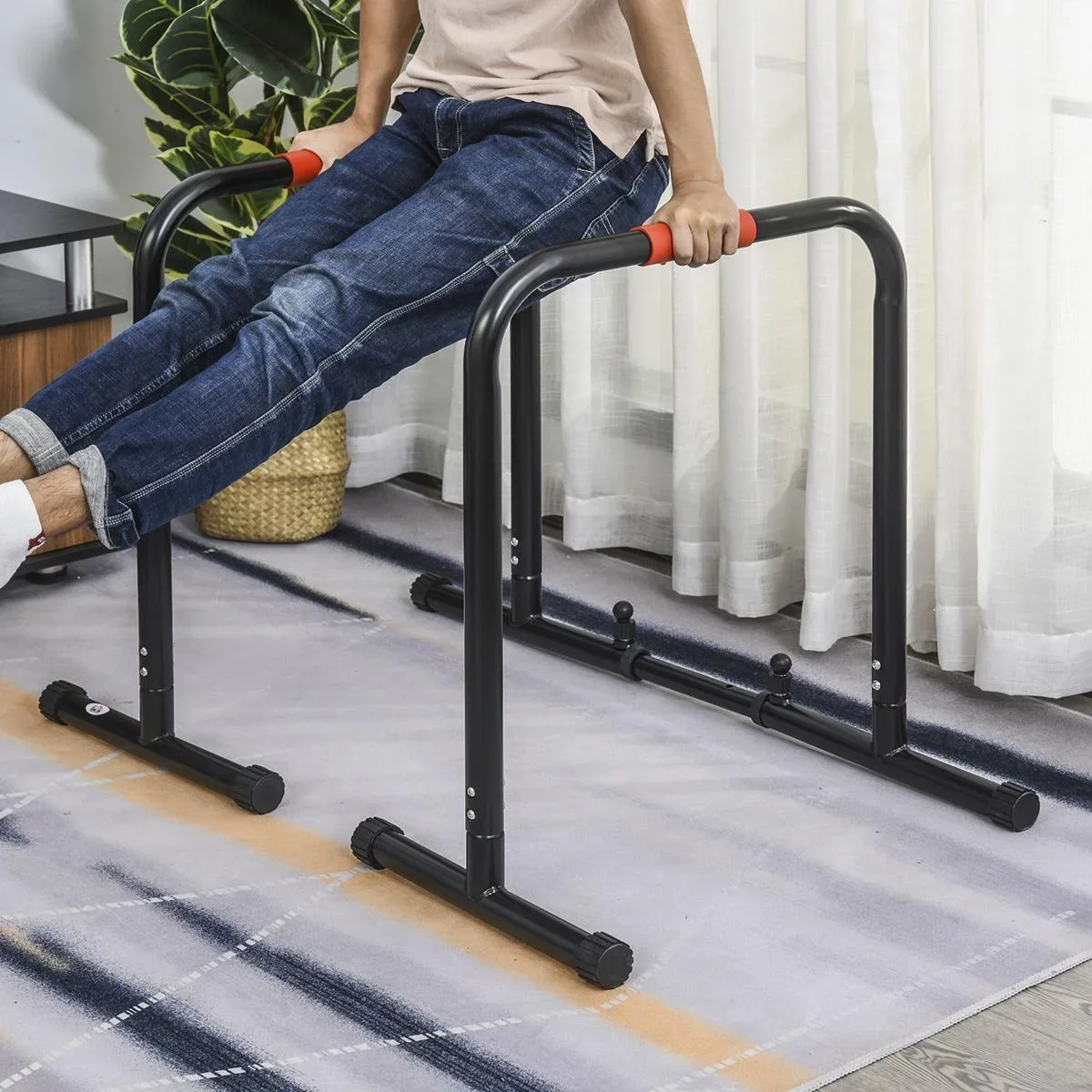 Dip Barren Fitness Parallettes Push Up Dip Station Einstellbar Fitness multifunktional Stahl Schwarz 89-99 x 62 x 72 cm - 1