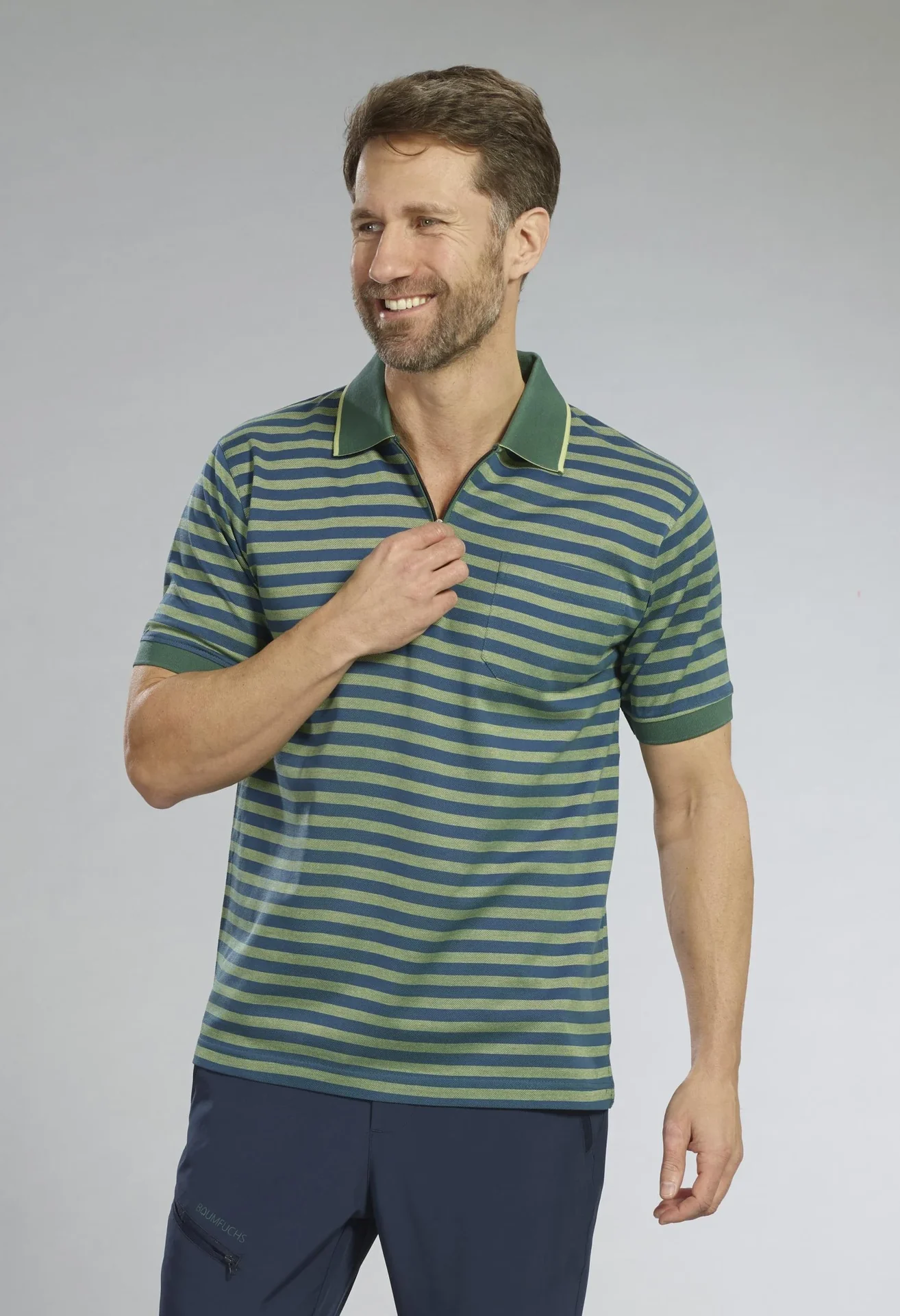 Poloshirt, Farbe grün/blau gestreift, Gr.M - 2