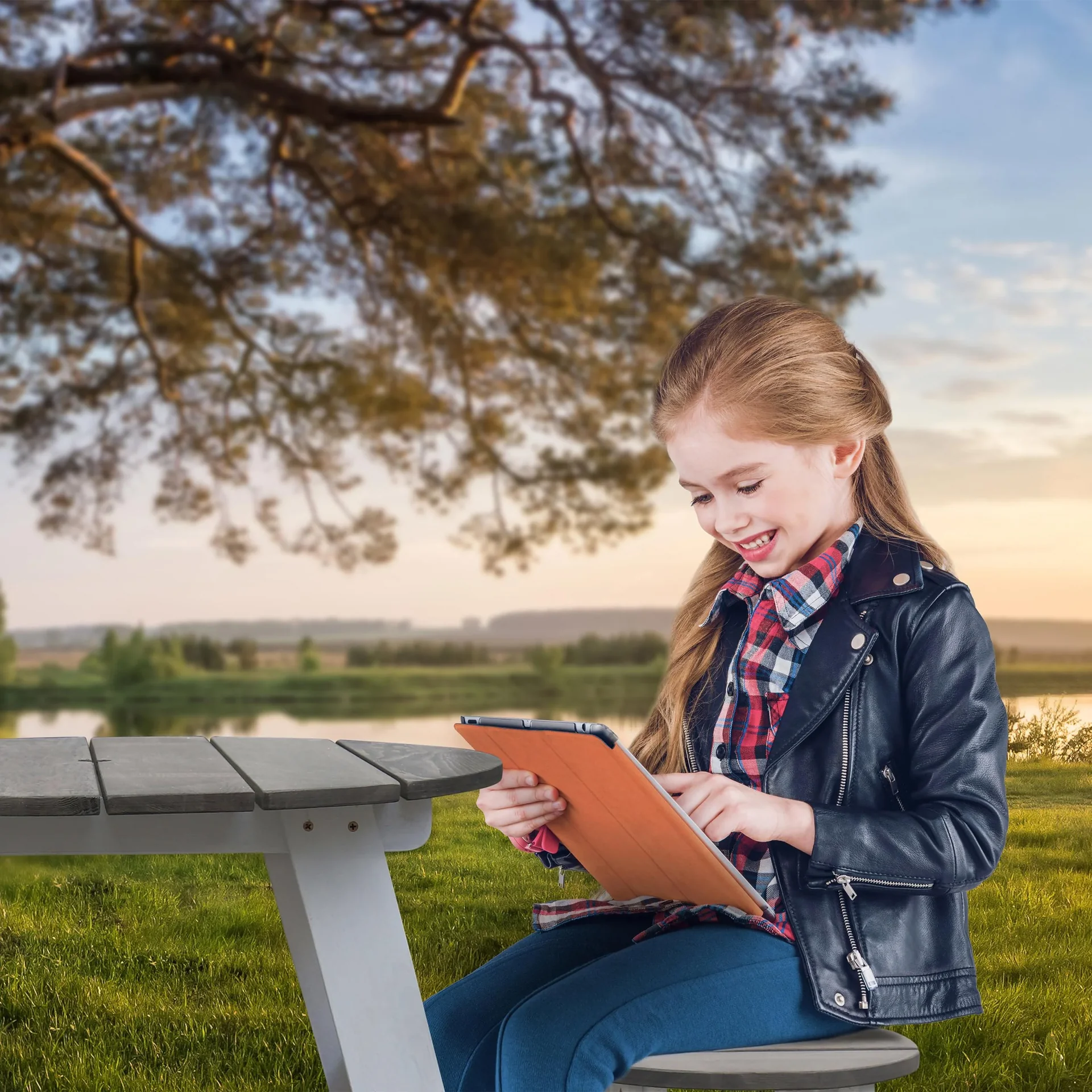 3-teiliges Picknick-Set Rund Grau/weiß - 3