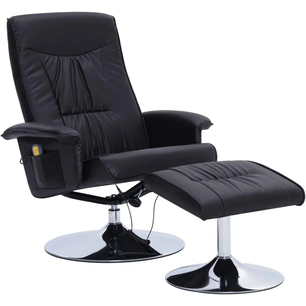Massagesessel verstellbar mit Fußhocker Kunstleder schwarz - 2