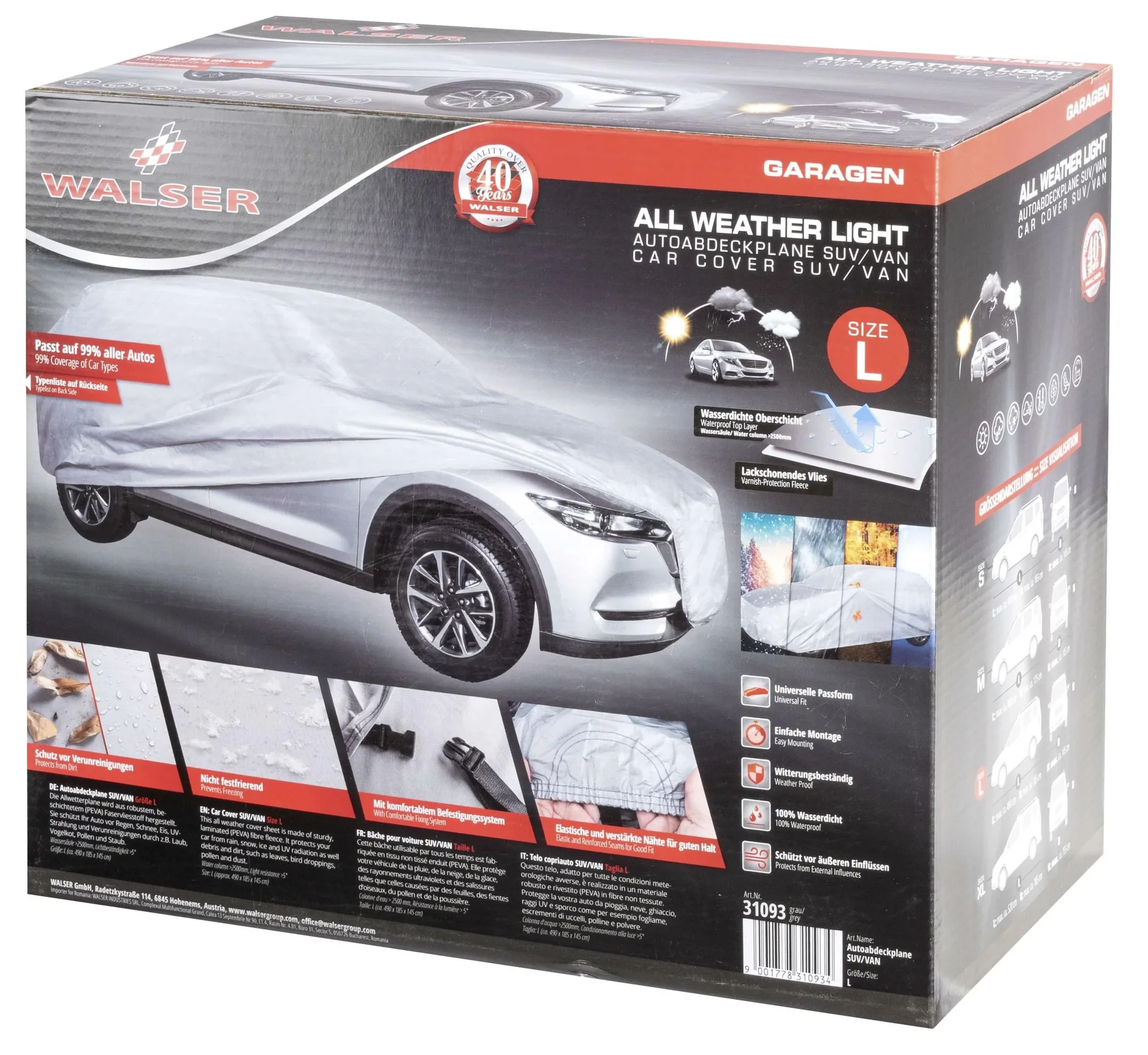 All Weather light SUV - Größe L - 490 x 185 x 145 cm - PEVA - grau - 4