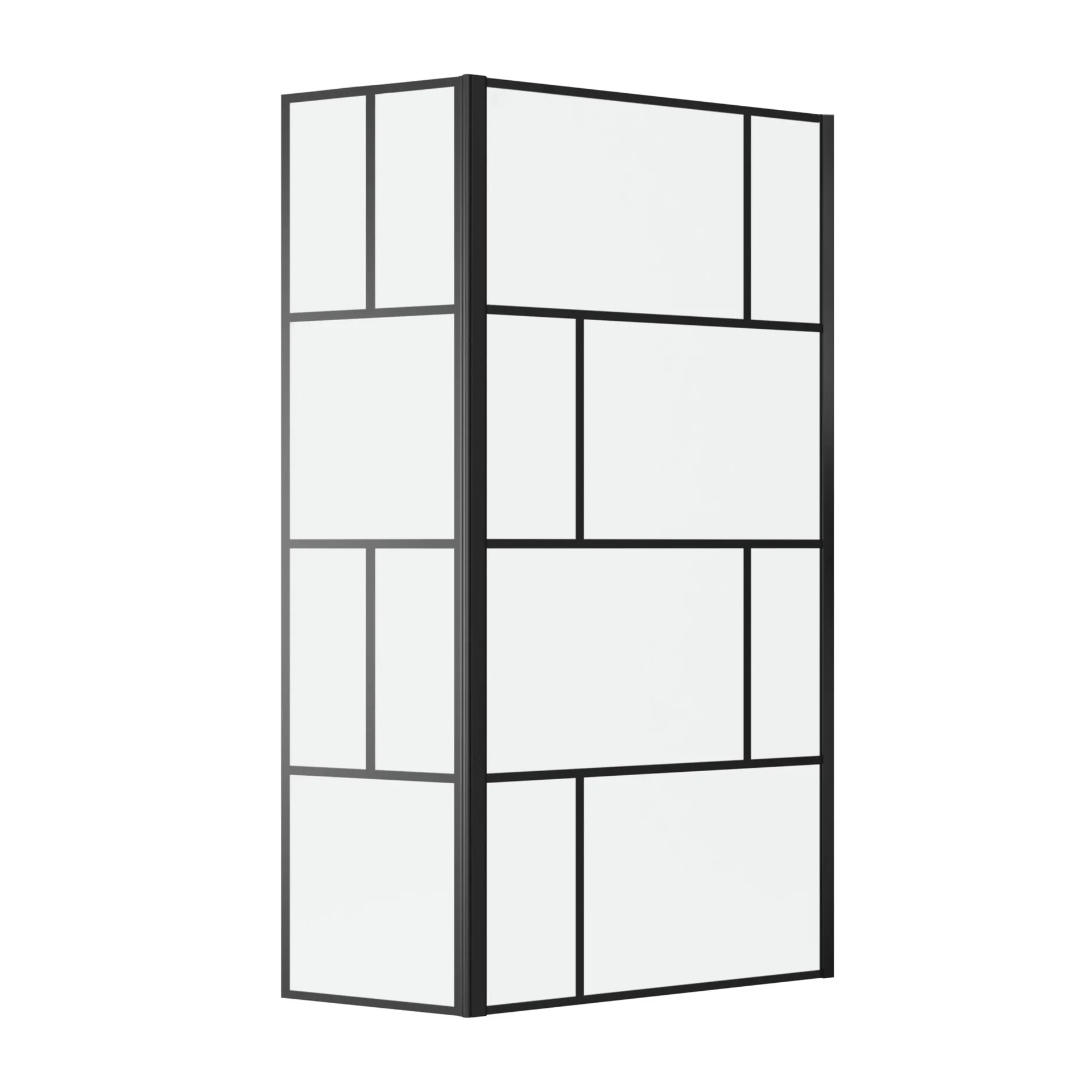 Duschwand in modernem Design 90+40 x 195 cm - Glasdusche mit matt schwarzen Wandprofil - 1