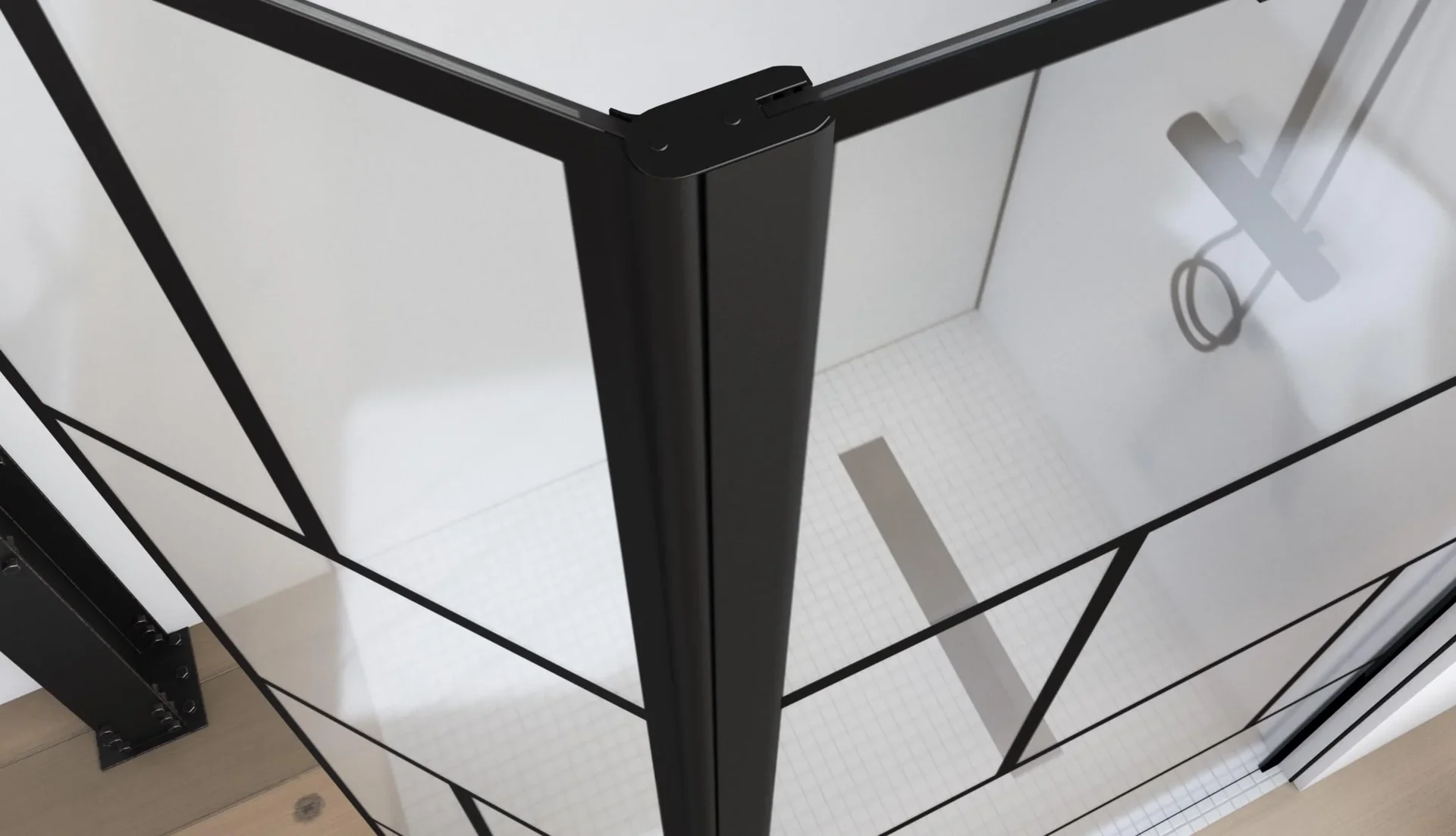 Duschwand in modernem Design 90+40 x 195 cm - Glasdusche mit matt schwarzen Wandprofil - 3