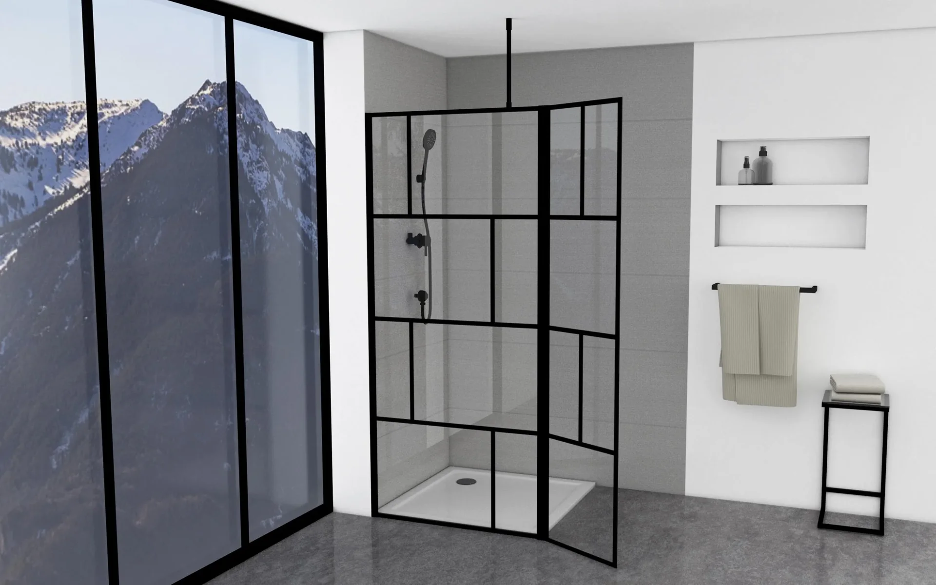 Duschwand in modernem Design 90+40 x 195 cm - Glasdusche mit matt schwarzen Wandprofil - 4