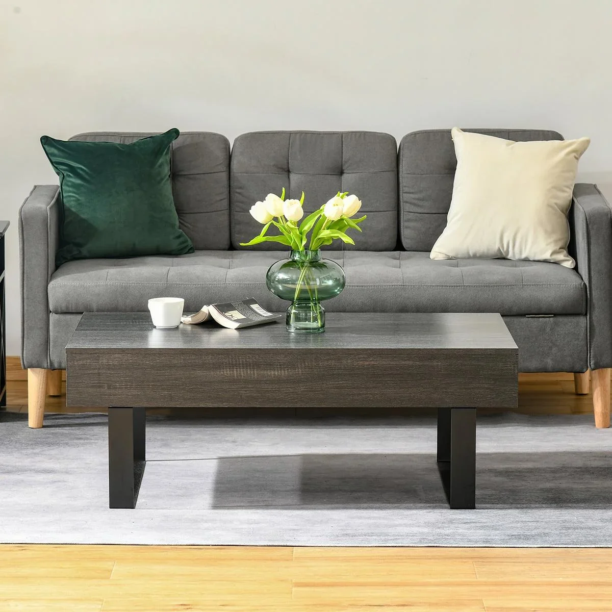 Couchtisch Beistelltisch Sofatisch Fernsehtisch Kaffeetisch Wohnzimmertisch mit Schublade Regale stabiles Stahlgestell e - 0
