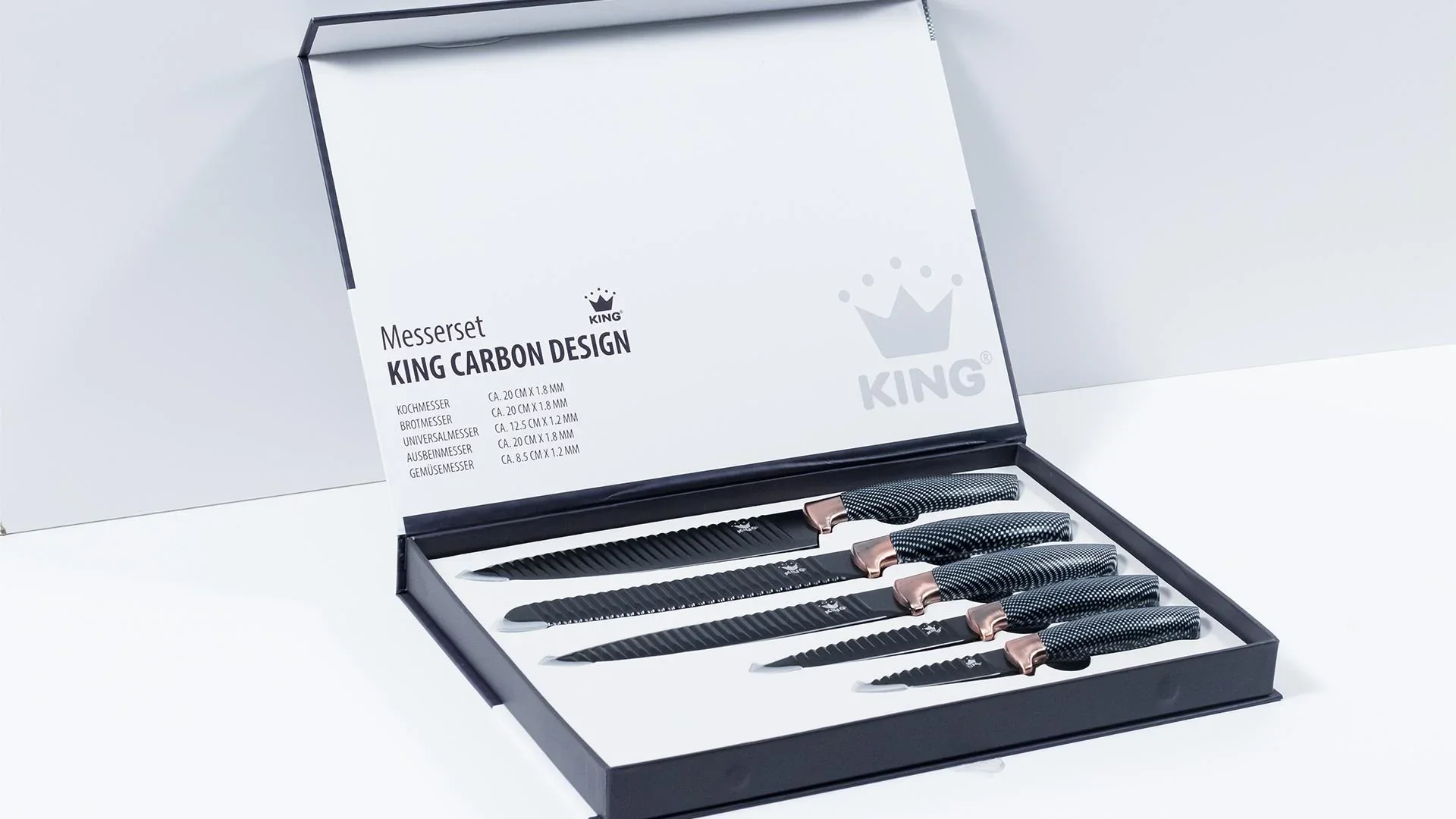 Messer-Set mit Messerblock, in Carbon-Optik, Schwarz/ Roségoldfarben, 6-teilig - 4